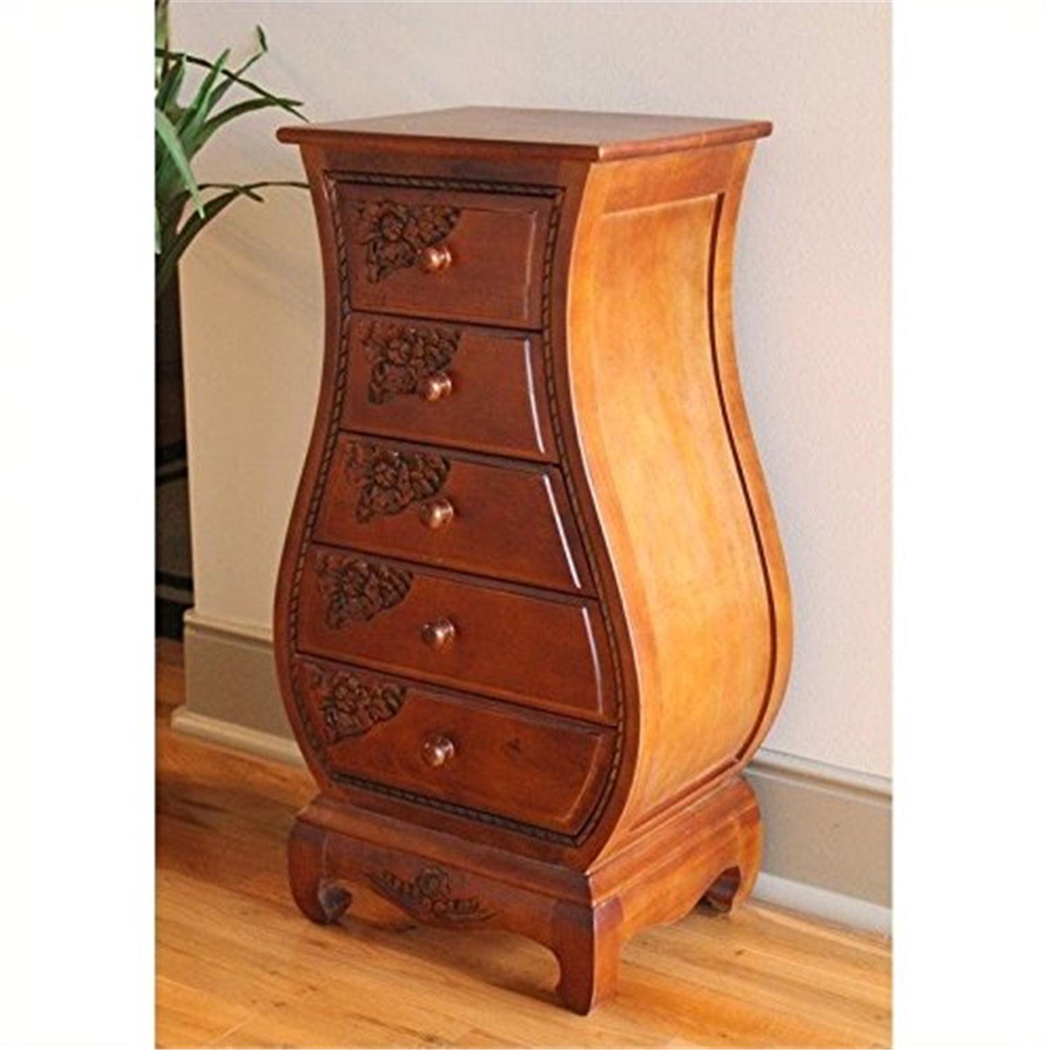 International Caravan Windsor 5 Drawer Bombe Chest in Walnut Stain