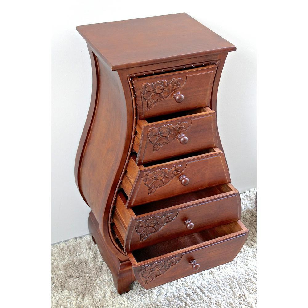 International Caravan Windsor 5 Drawer Bombe Chest in Walnut Stain