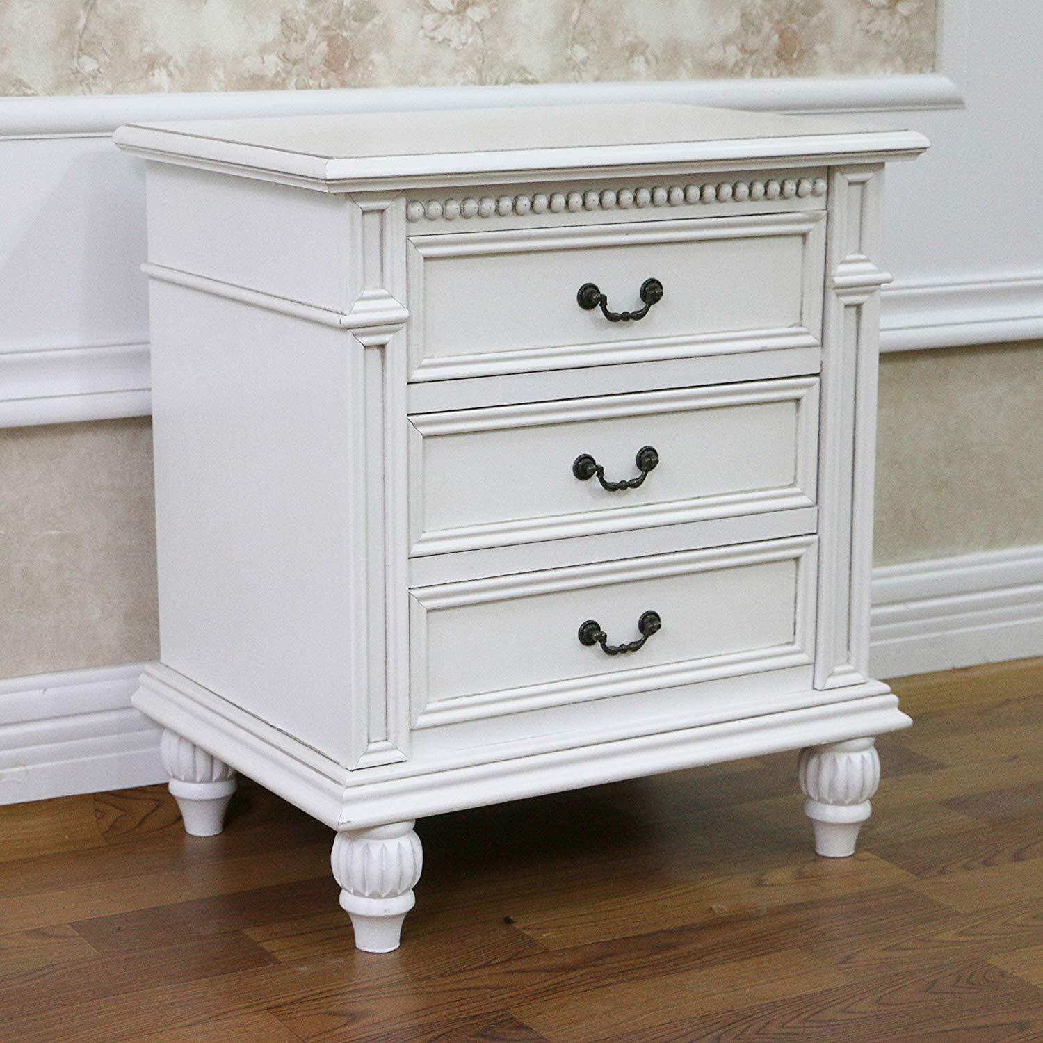 Elegant Windsor Antique White Round Wood Nightstand with Storage