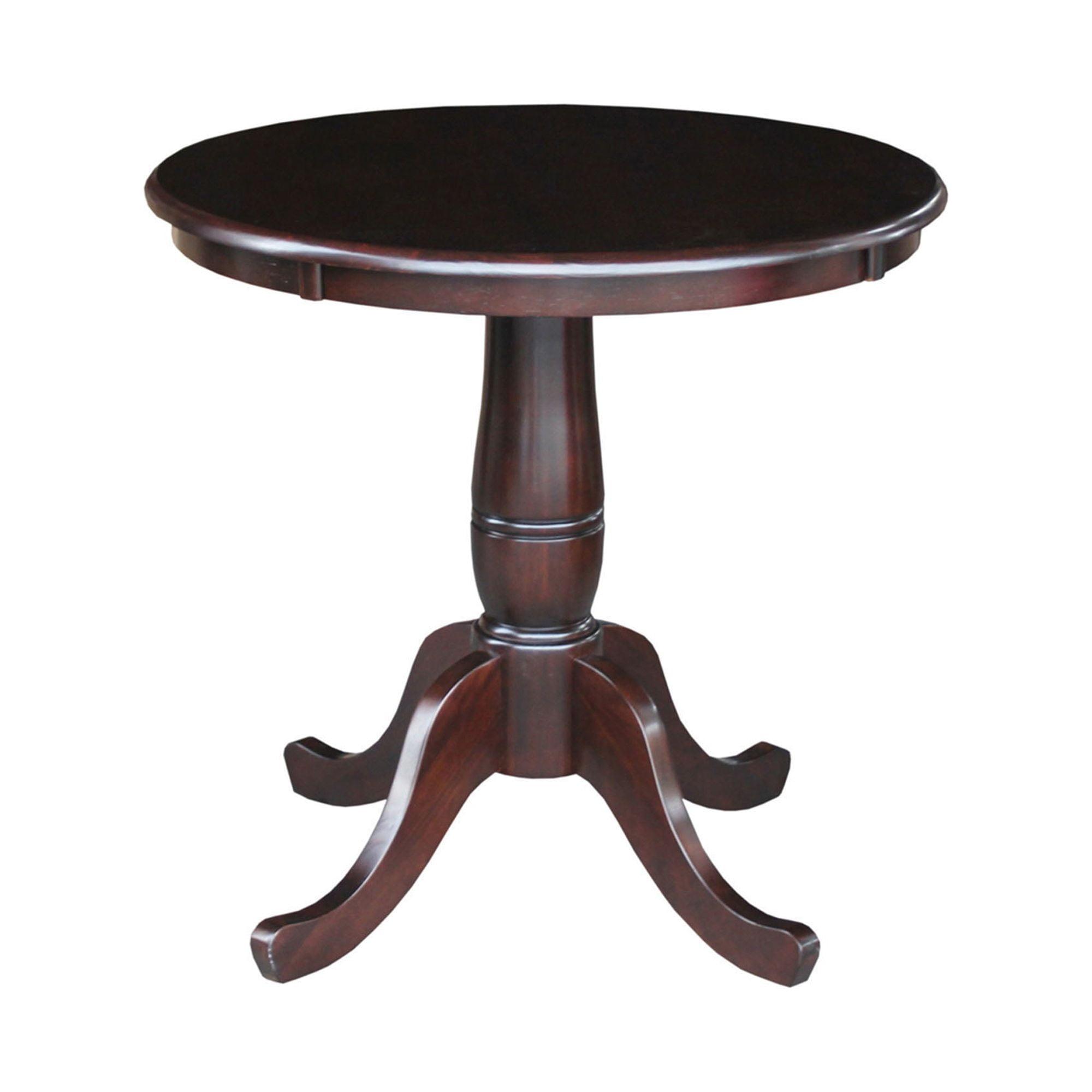 Solid Wood Round Pedestal Dining Table in Dark Brown