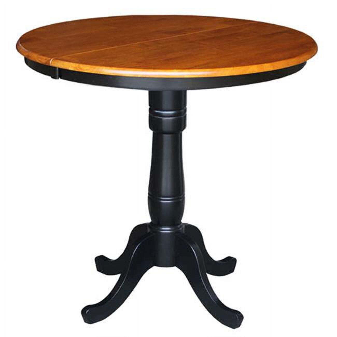 36" Round Black and Cherry Wood Dining Table with Leaf