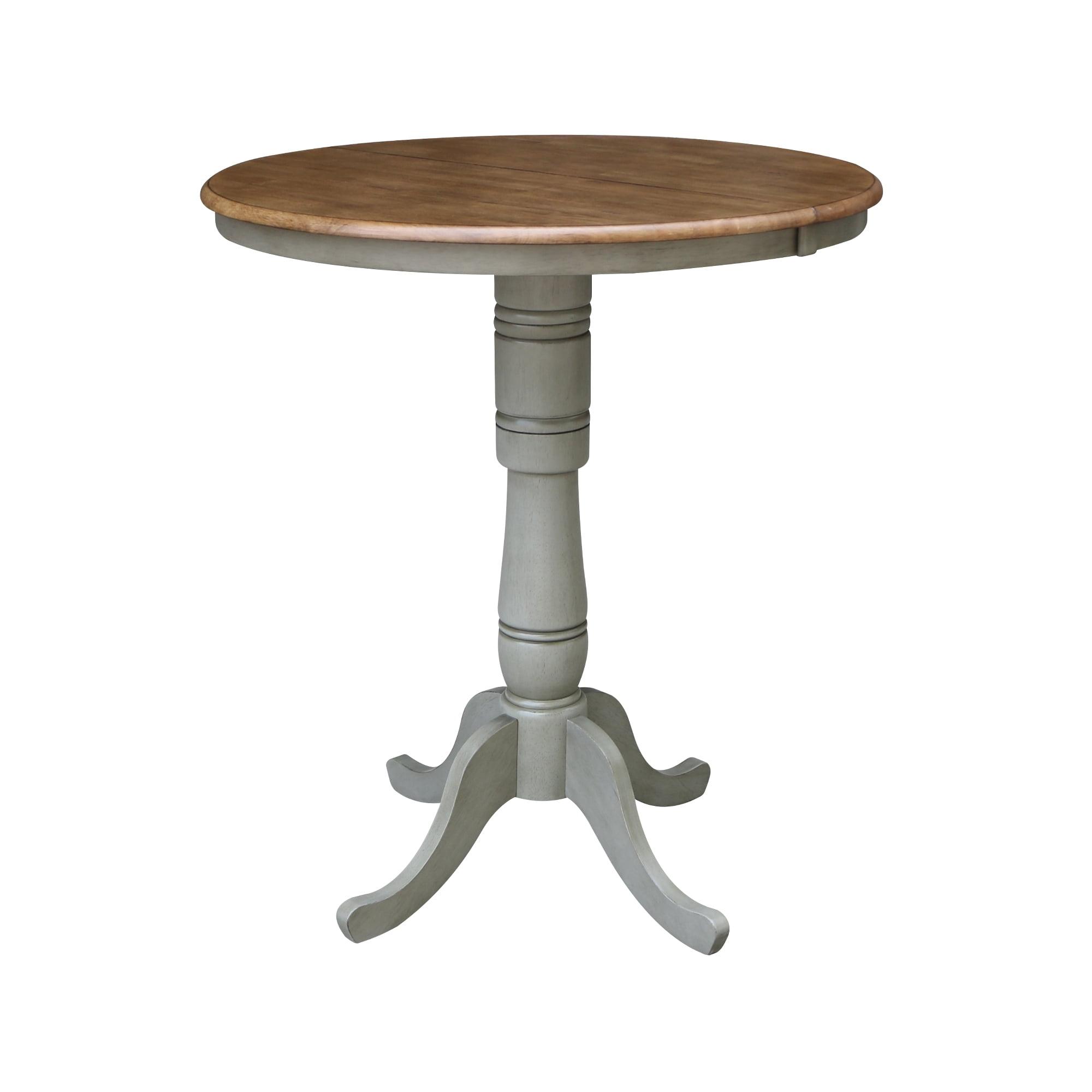 International Concepts 36" Round Top Pedestal Table With 12" Leaf - Bar Height - Distressed Hickory/Stone