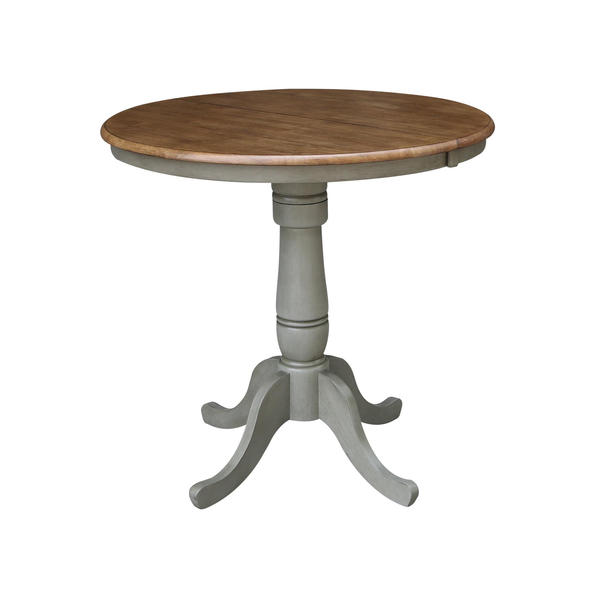 36 in. Round Top Pedestal Counter Height Table with 12 in. Leaf, Hickory & Stone