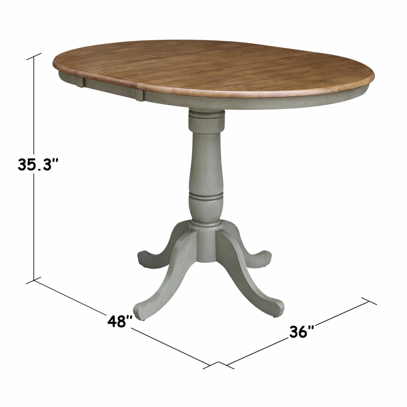 36 in. Round Top Pedestal Counter Height Table with 12 in. Leaf, Hickory & Stone