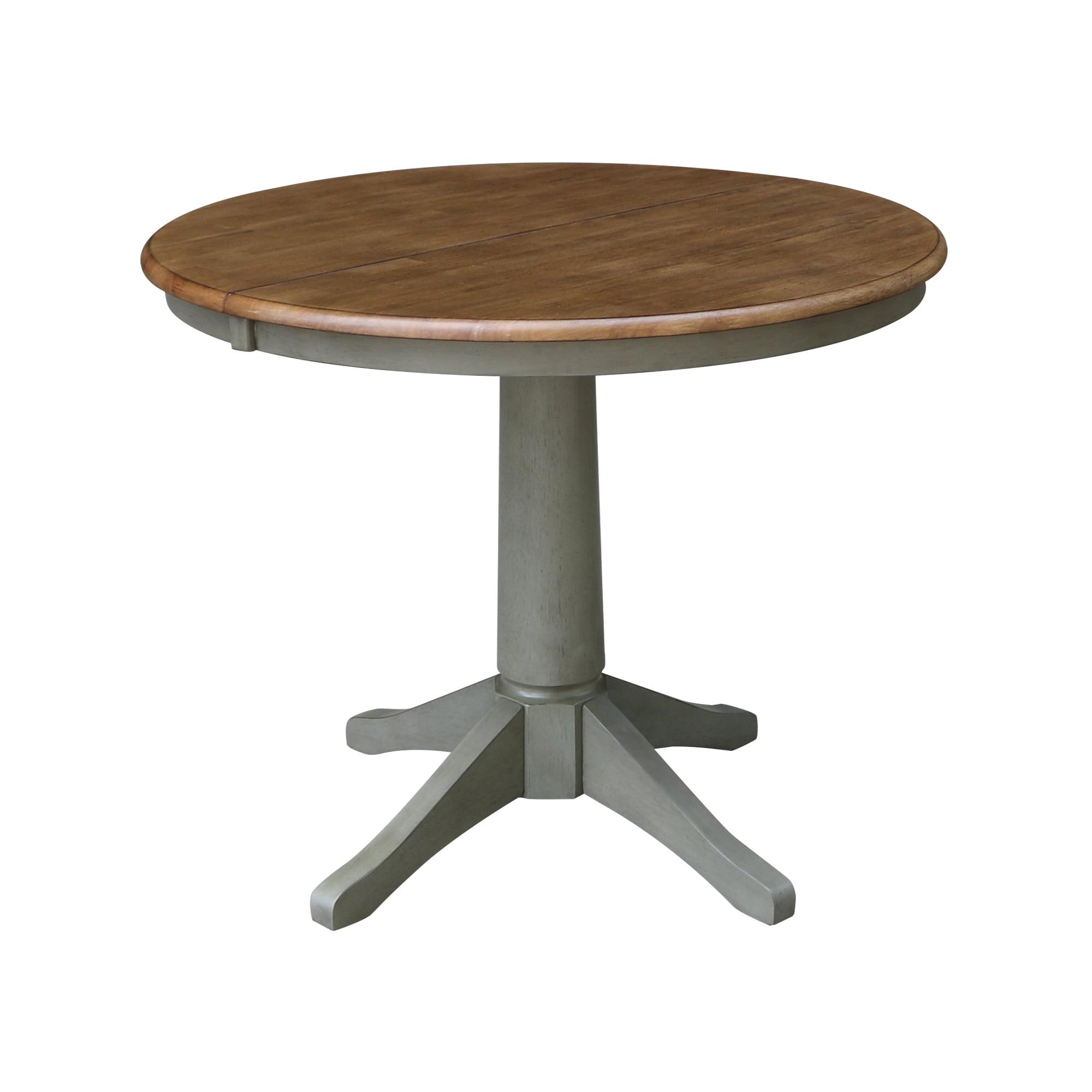 International Concepts 36" Round Top Pedestal Table With 12" Leaf - Dining Height - Distressed Hickory/Stone