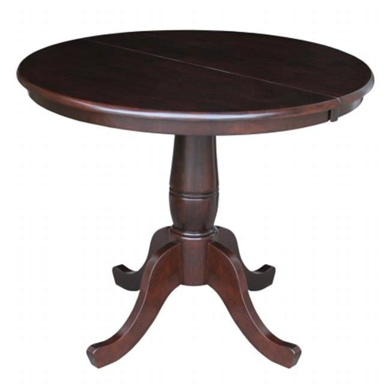 Farmhouse Round Extendable Dining Table in Rich Mocha Wood