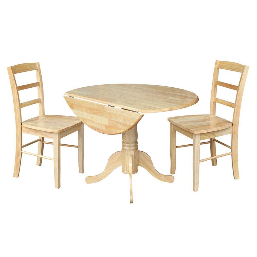 Madrid Natural Parawood 42" Dual Drop Leaf Dining Set with 2 Chairs