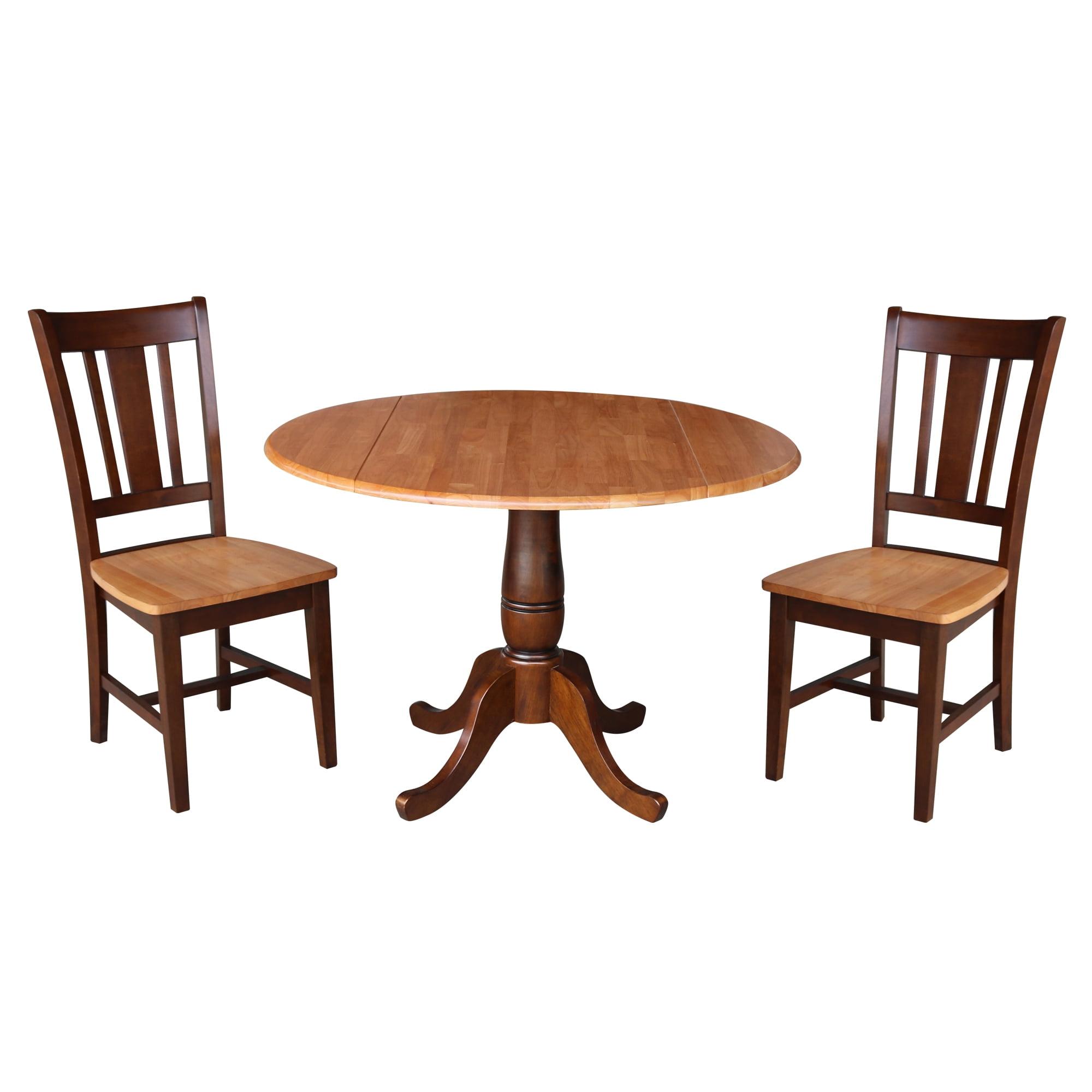 Cinnamon Espresso 42" Round Drop Leaf Pedestal Table and 2 Chairs Set