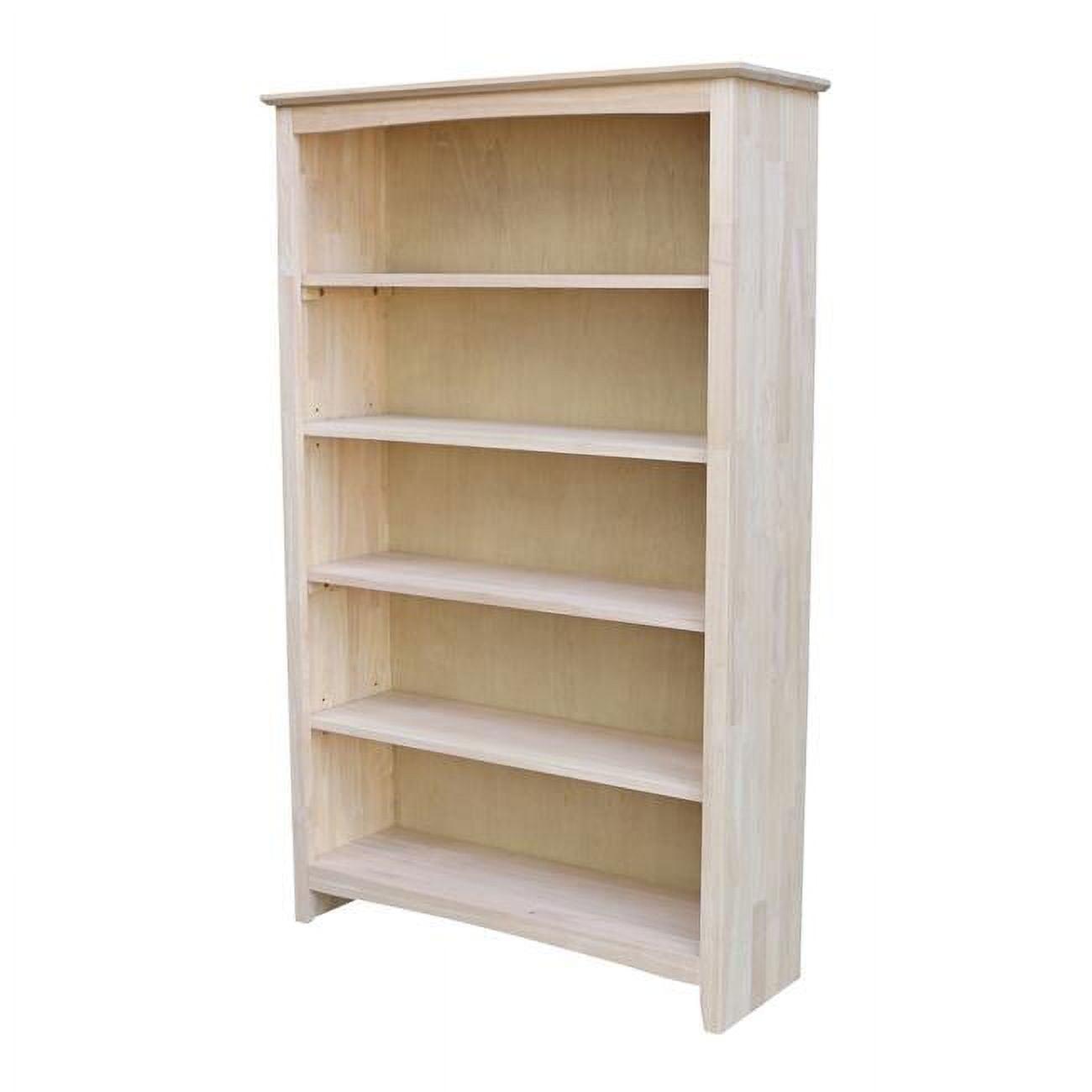 60" Shaker Bookshelf Unfinished - International Concepts: Solid Parawood, 5-Shelf Storage