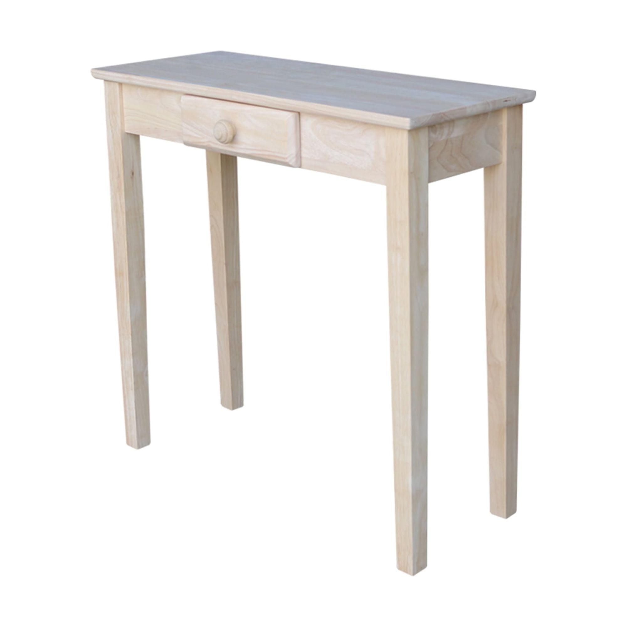 Unfinished Parawood Rectangular Hall Table with Drawer