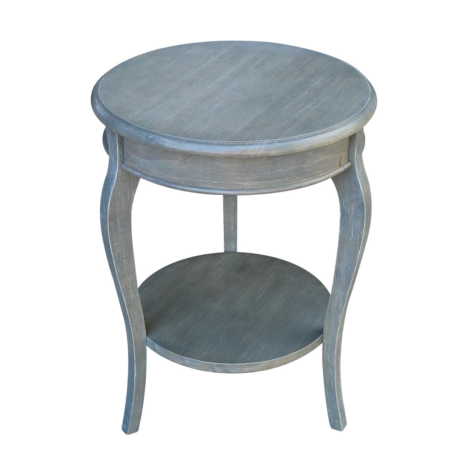 Cambria Round End Table Antique/Heather Gray - International Concepts: Solid Wood, Fixed Shelf