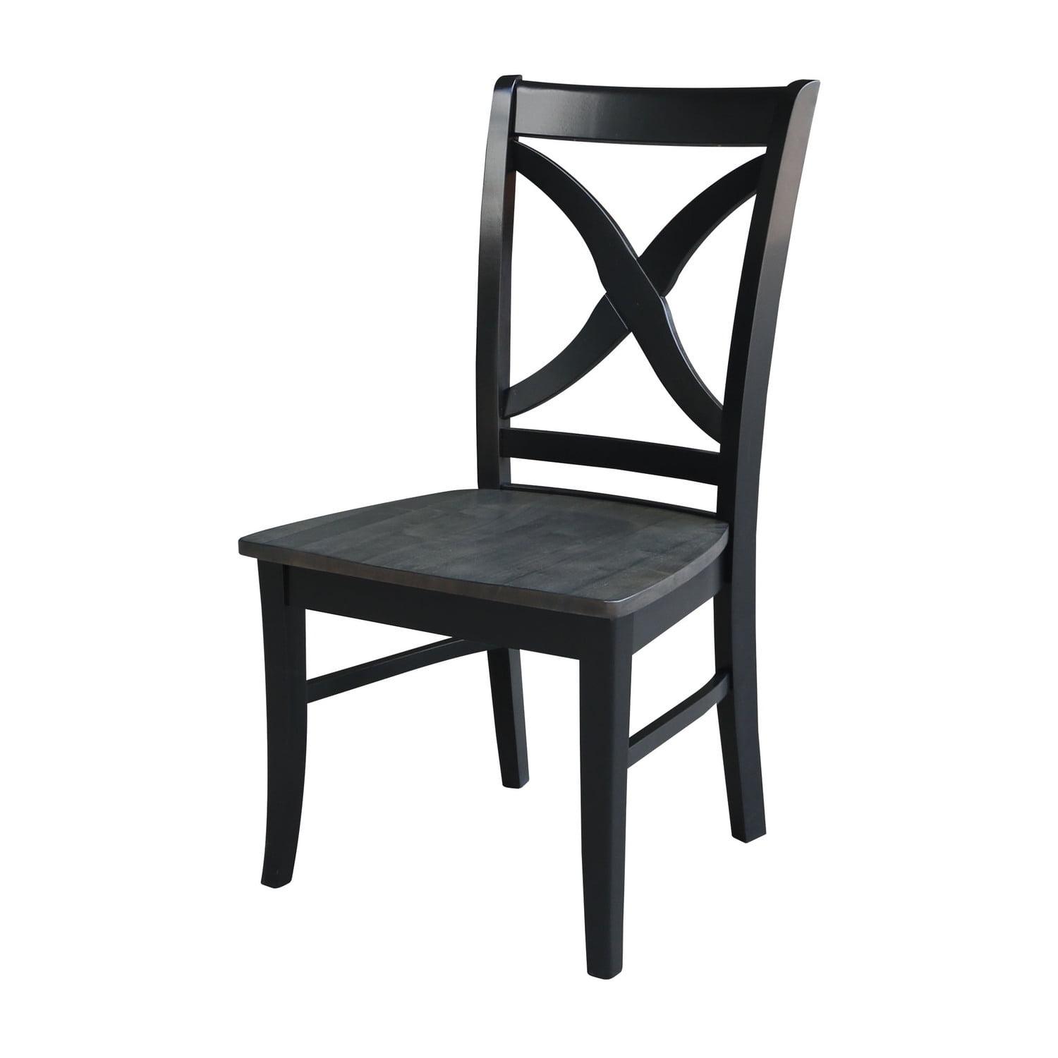 Black High Cross Back Solid Wood Dining Chair