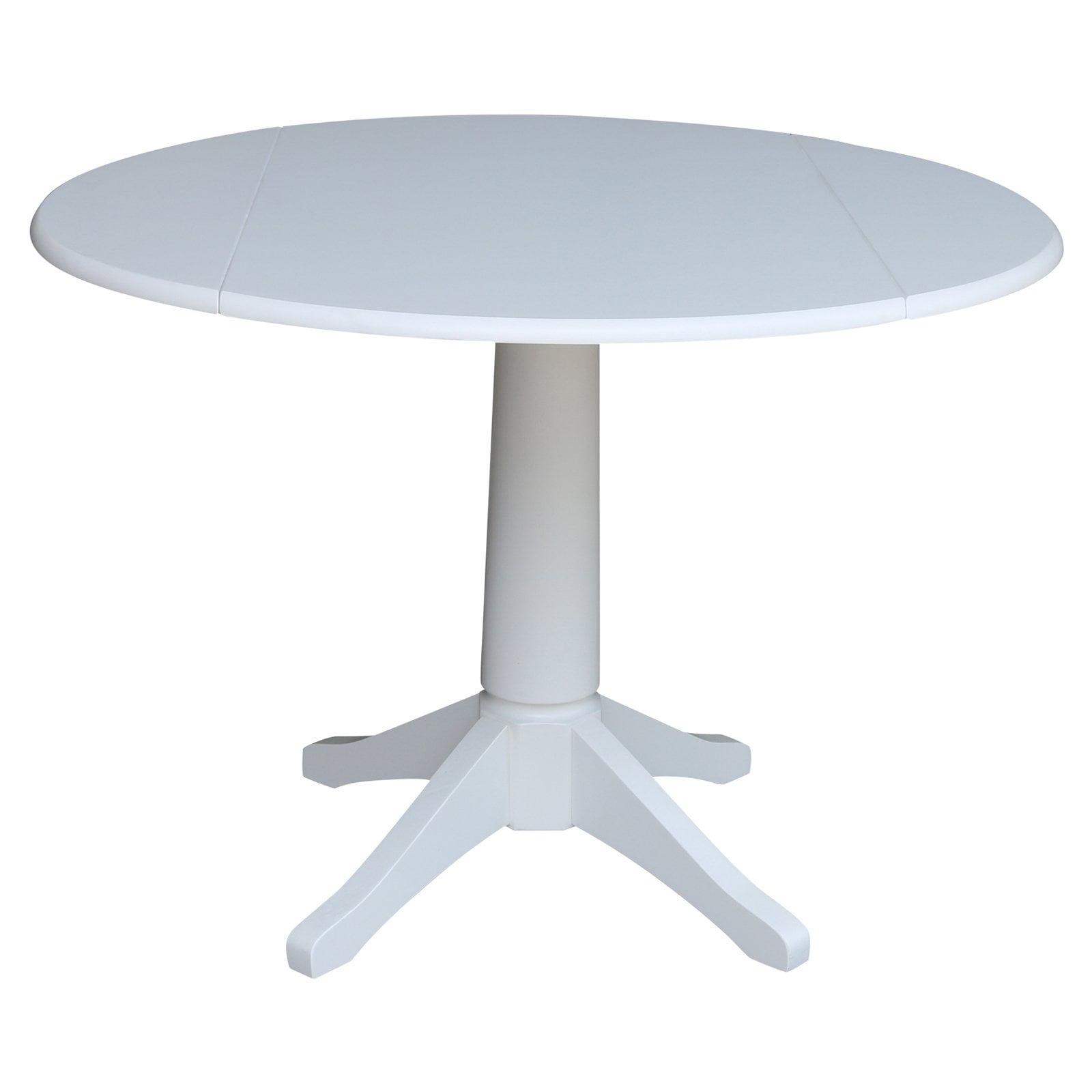 Elegant White 42" Round Solid Wood Extendable Pedestal Dining Table