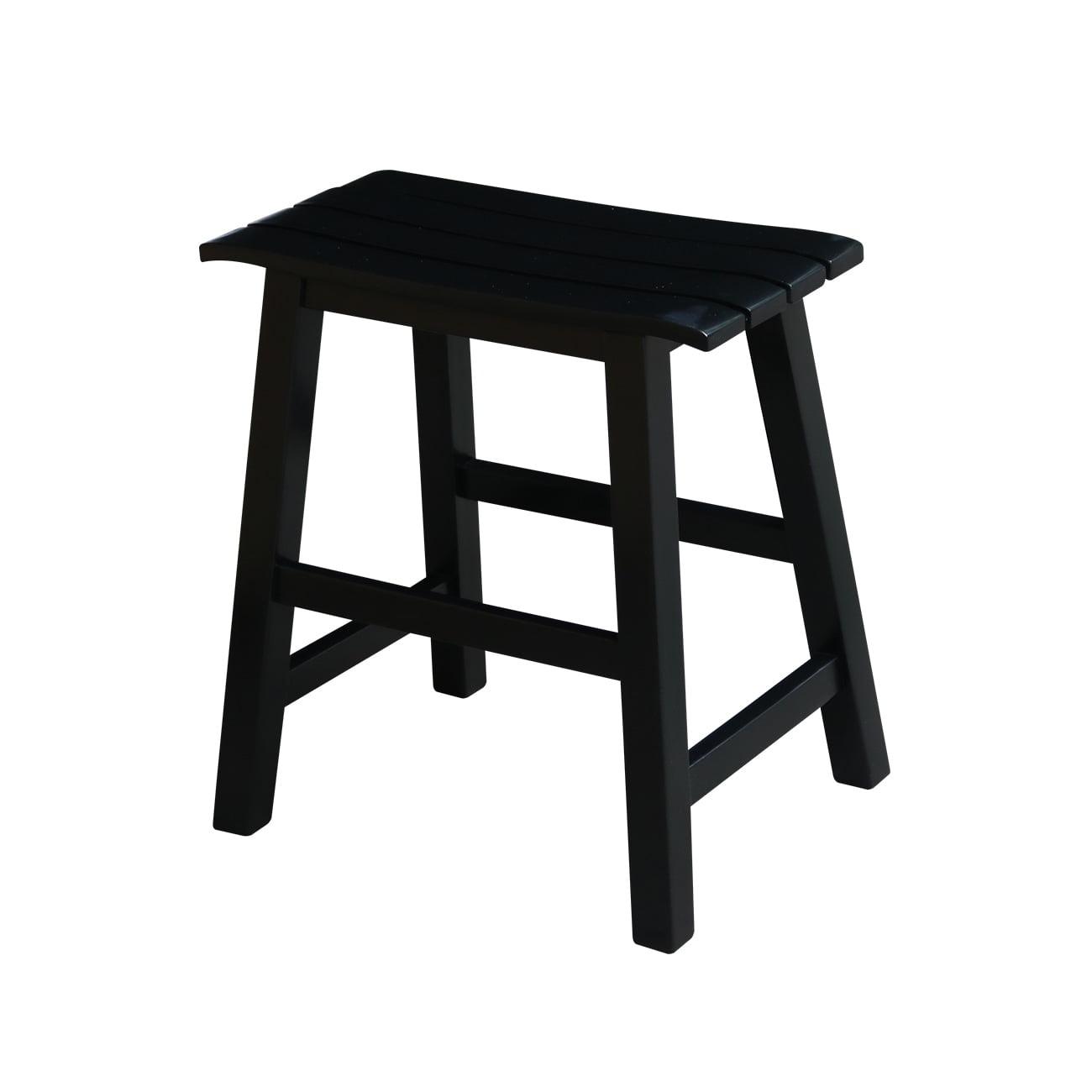 Espresso Black Solid Acacia Traditional Slat Seat Stool, 18-Inch