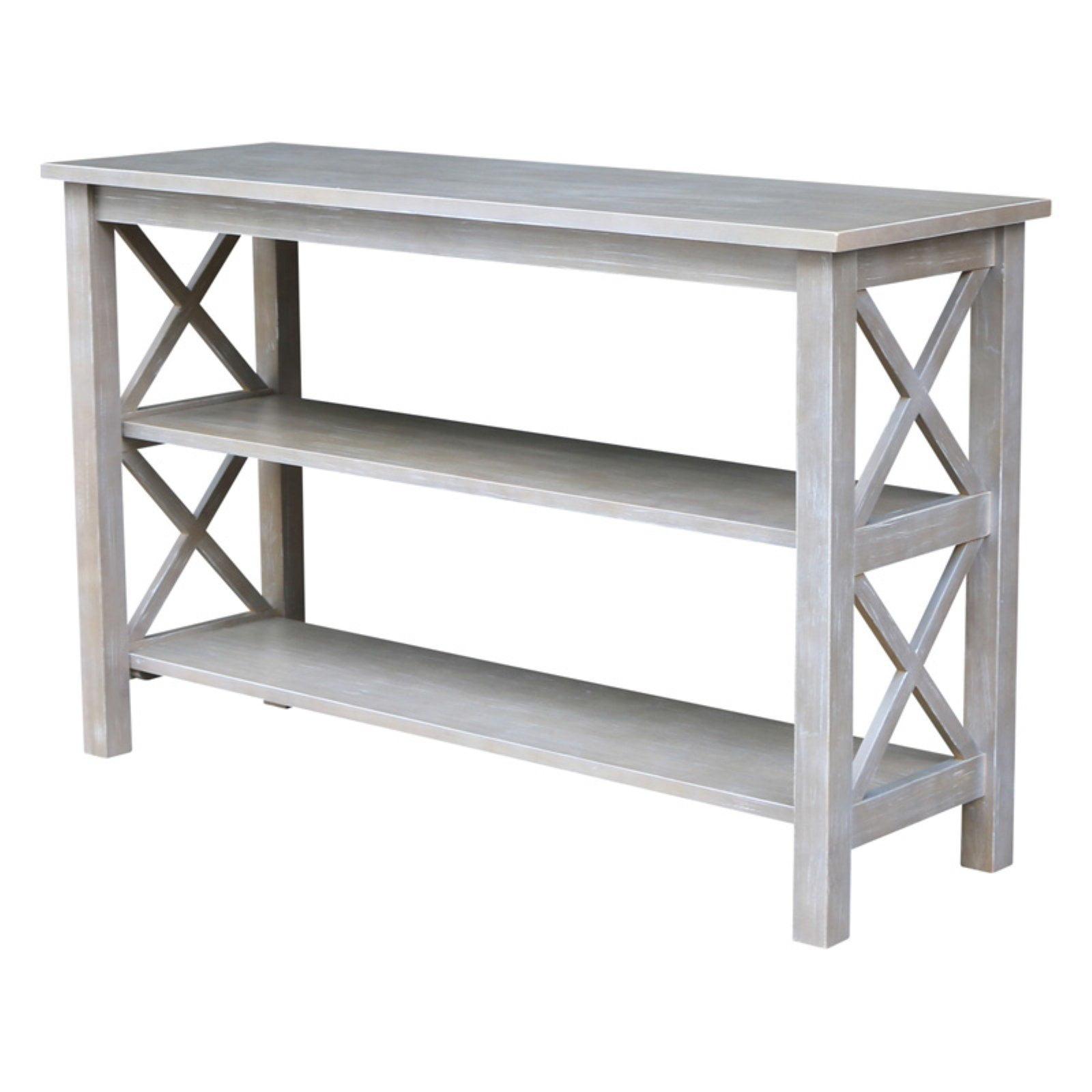 Transitional Hampton 48" Washed Gray Taupe Wood Console Table with Storage