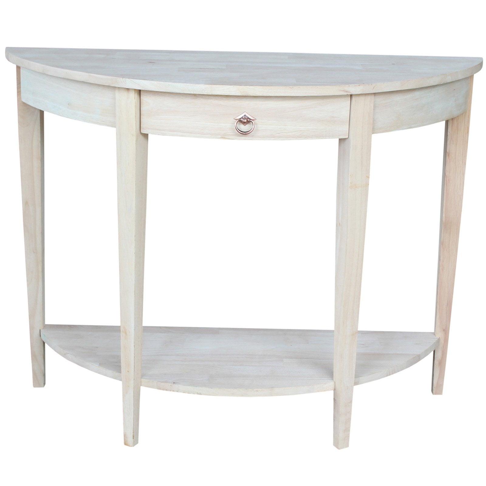 Elegant Unfinished Solid Wood Demilune Console Table with Storage