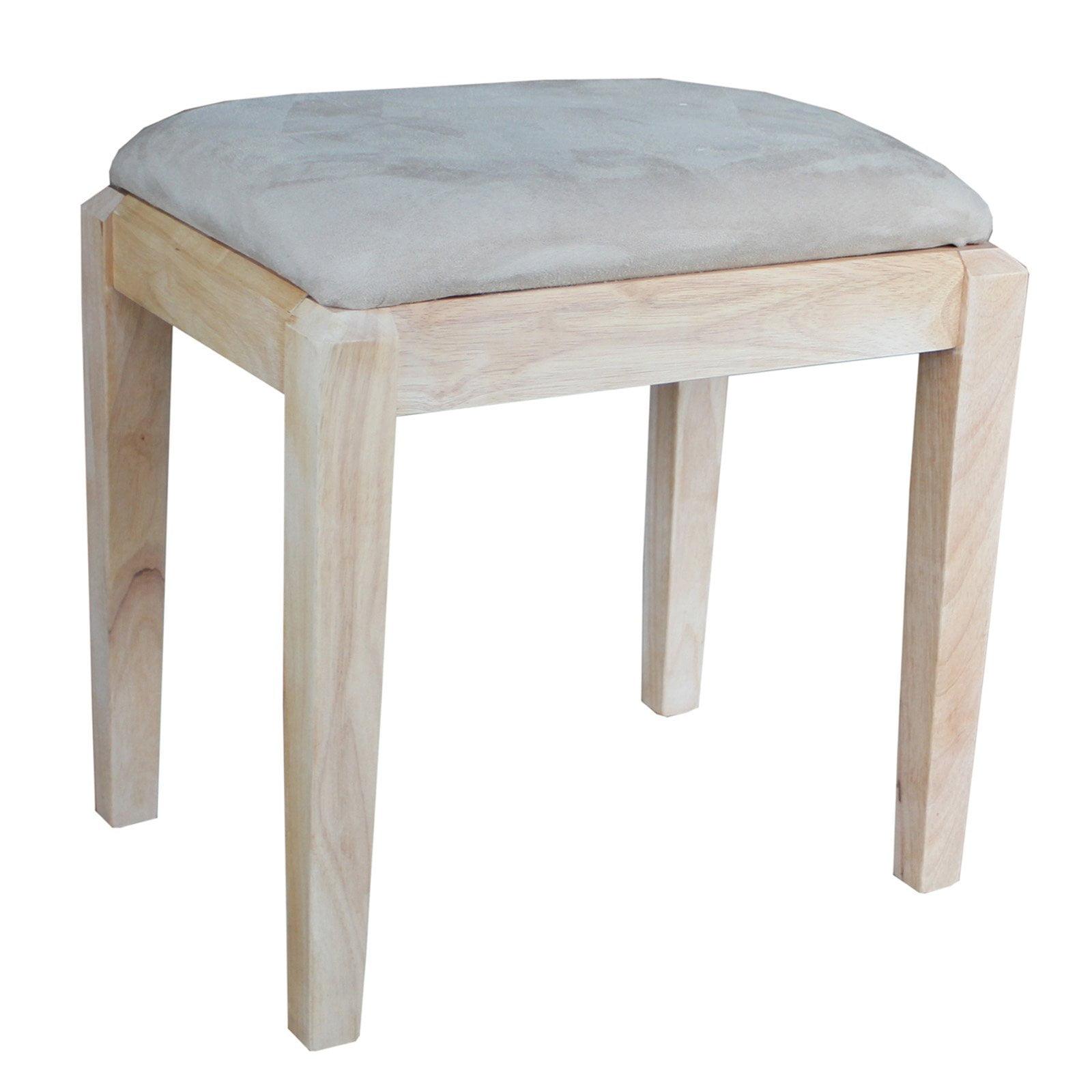 Eco-Friendly Unfinished Parawood Vanity Bench with Microfiber Seat