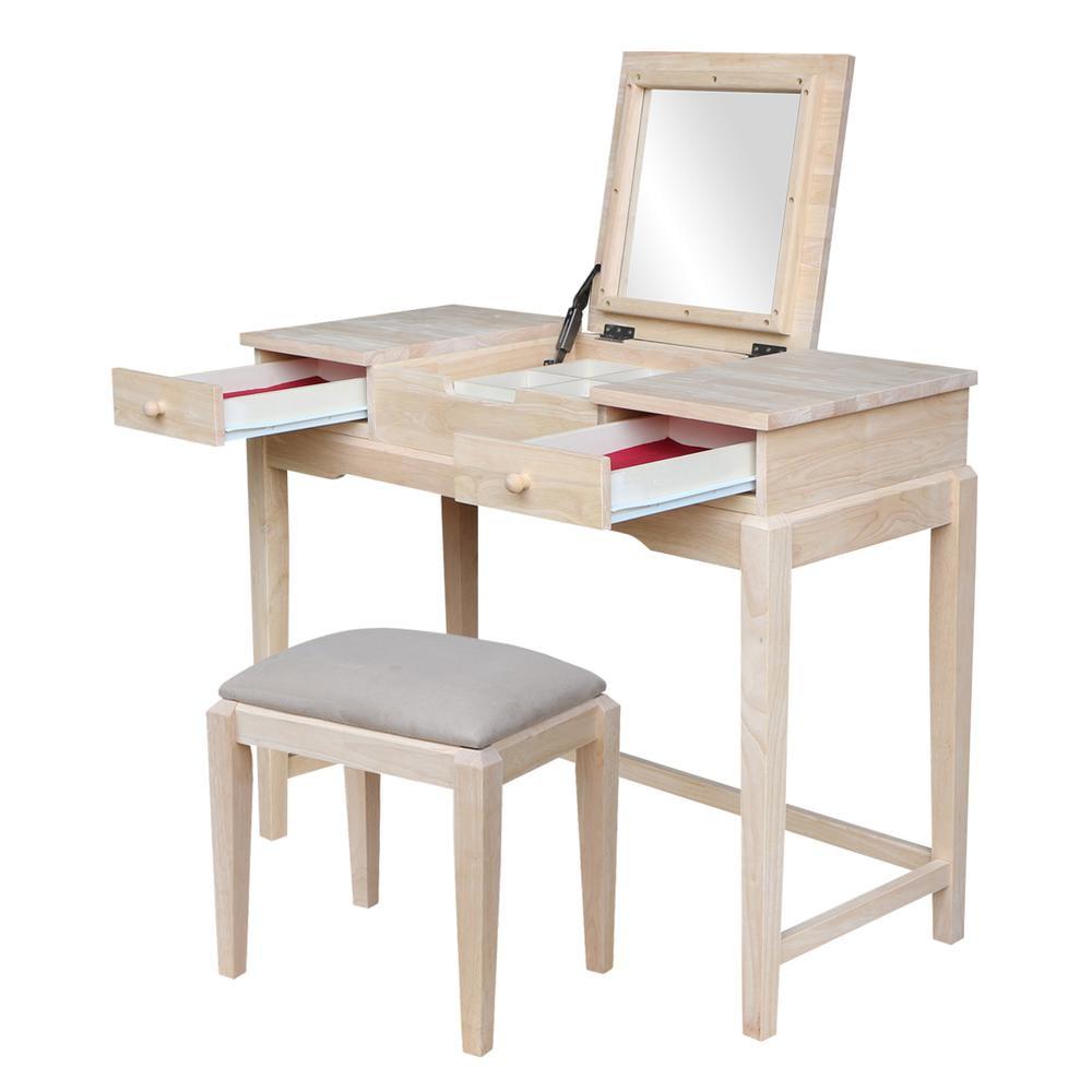 Alexandria Vanity Table with Vanity Bench Unfinished - International Concepts