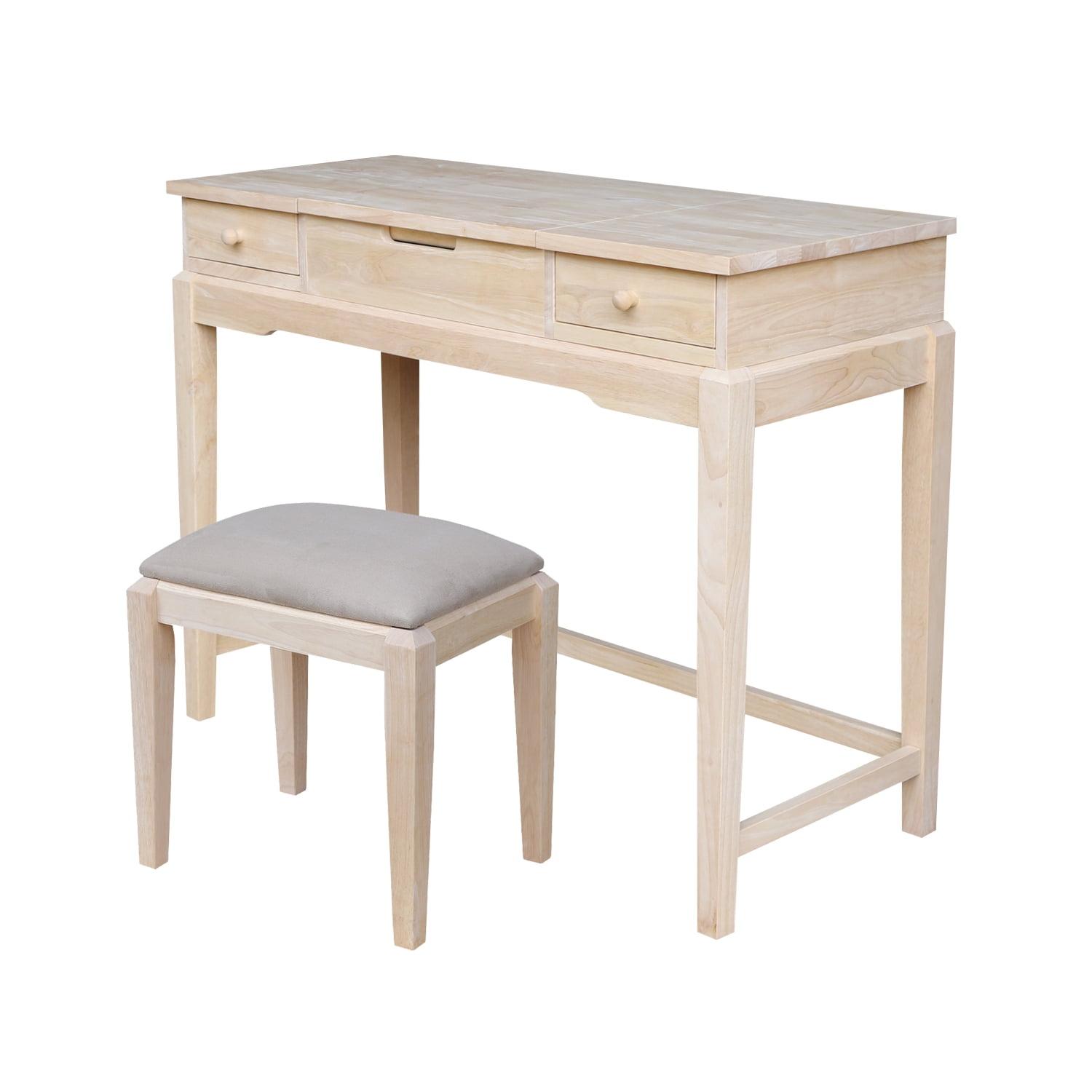 Alexandria Vanity Table with Vanity Bench Unfinished - International Concepts