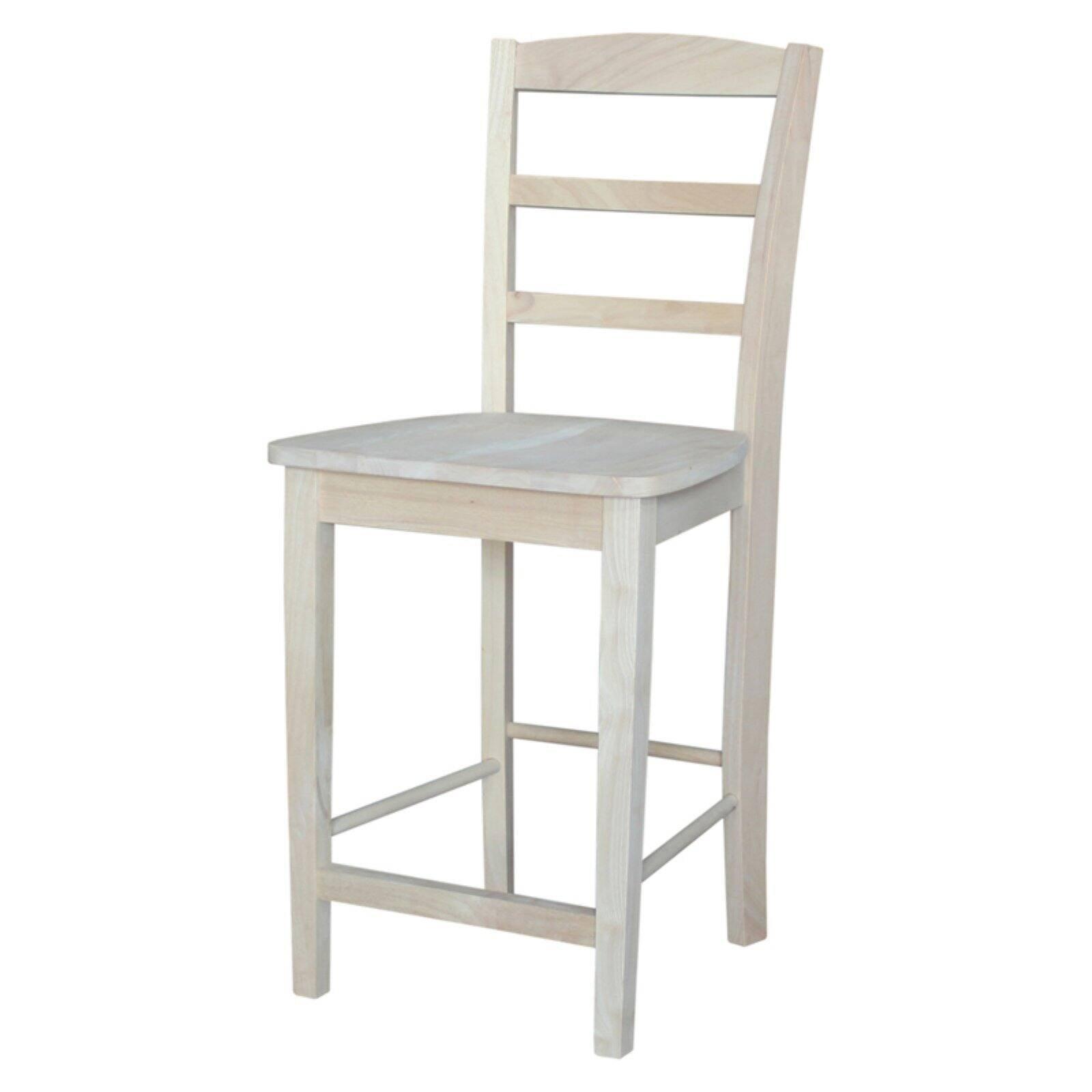 Traditional Unfinished Solid Parawood 24" Madrid Barstool