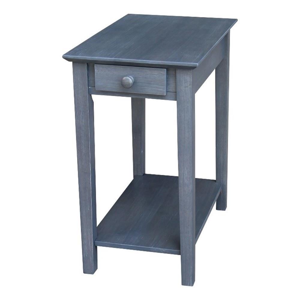 International Concepts Narrow End Table Heather Gray: Mid-Century Modern Style, Hardwood, Drawer & Shelf