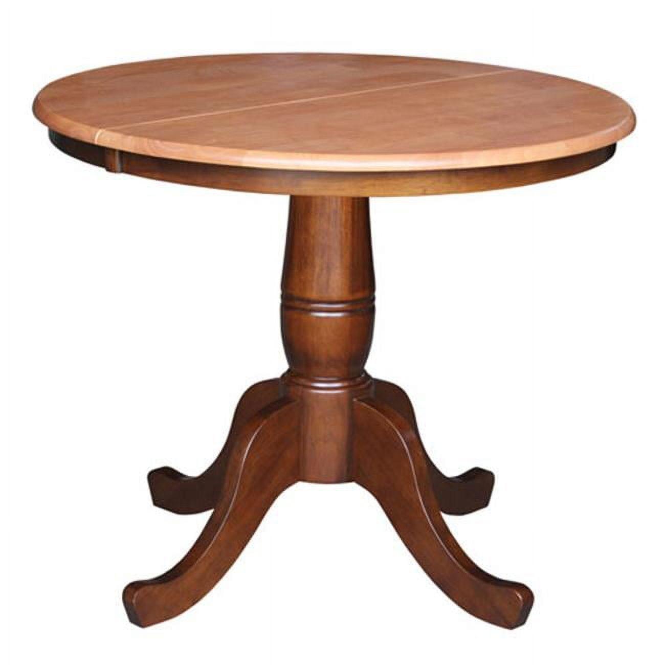 Pemberly Row 36" Round Top Pedestal Table With 12" Leaf in Brown