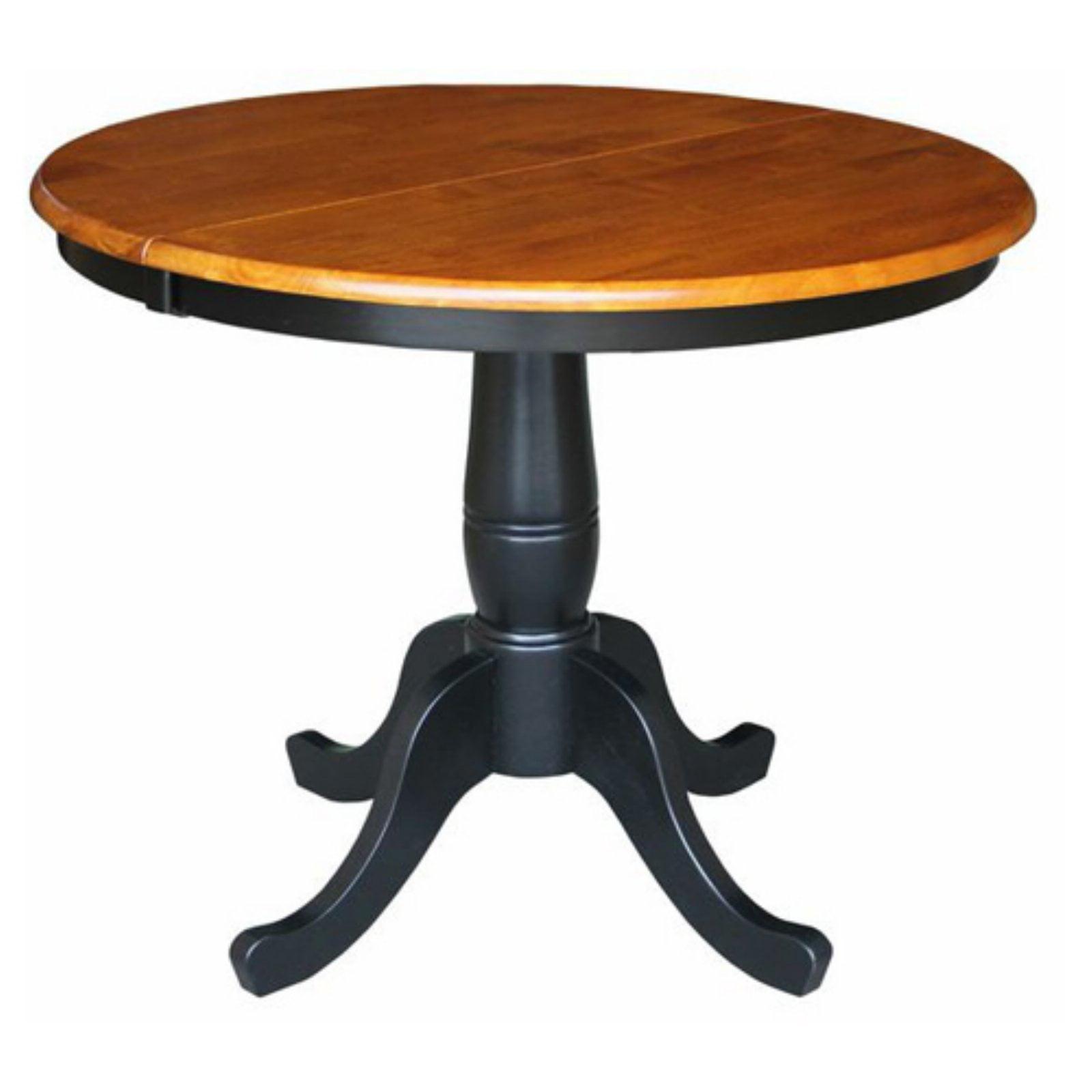 36" Round Black and Cherry Extendable Wood Dining Table