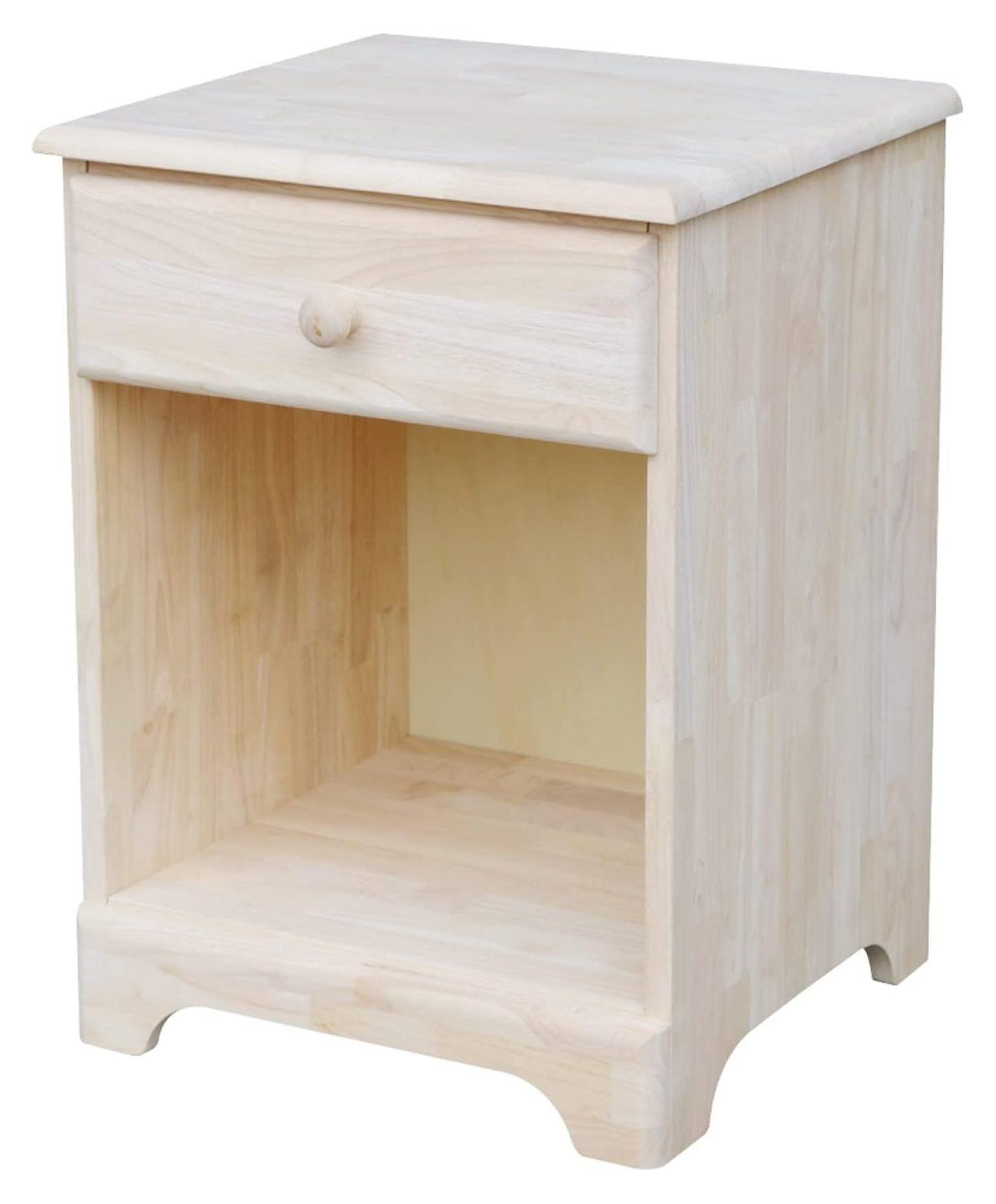 Solid Parawood 1-Drawer Unfinished Nightstand