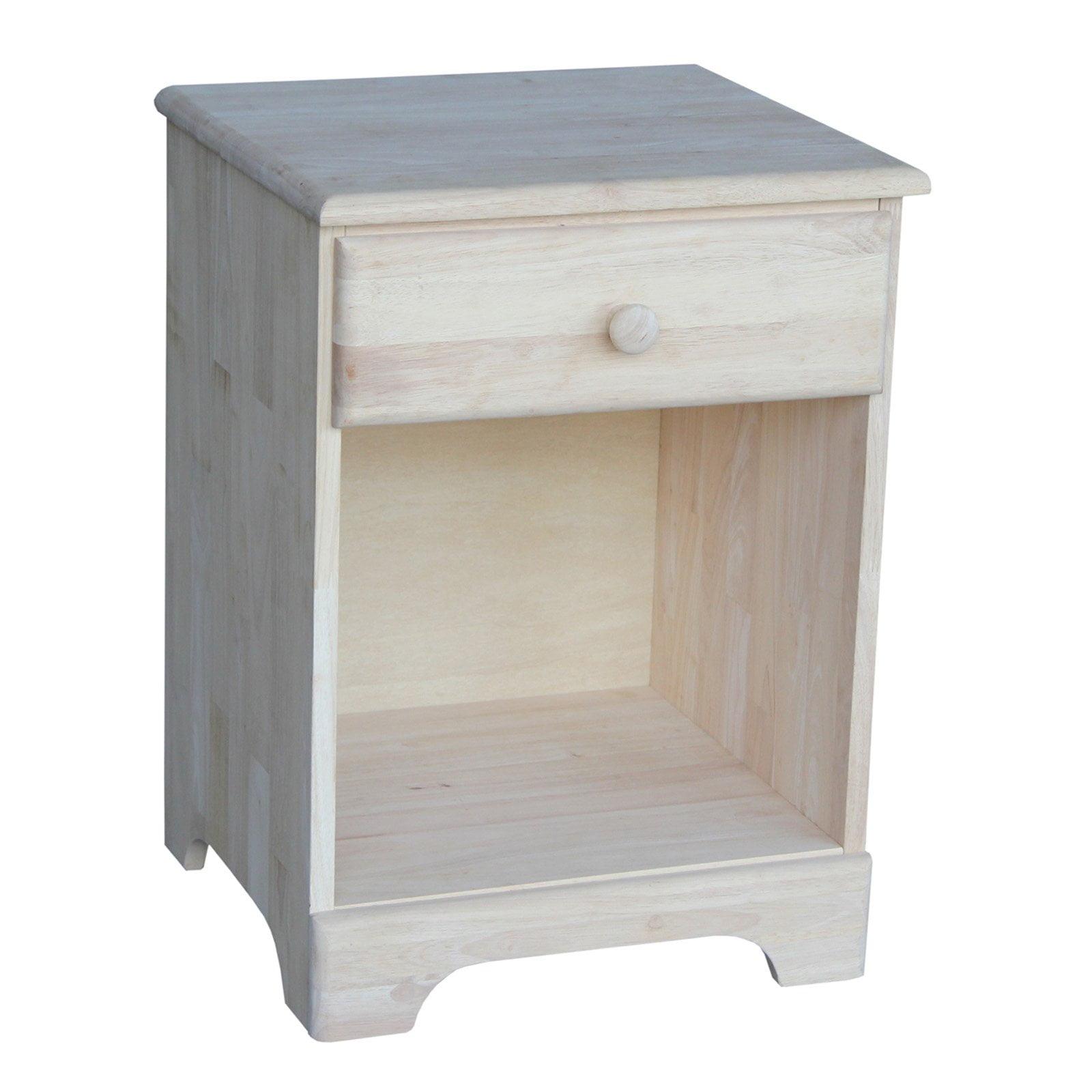 Solid Parawood 1-Drawer Unfinished Nightstand