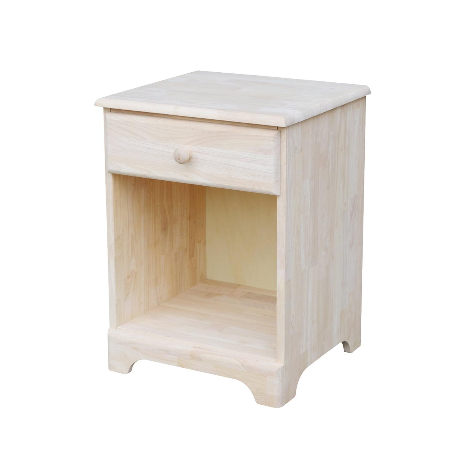 Solid Parawood 1-Drawer Unfinished Nightstand