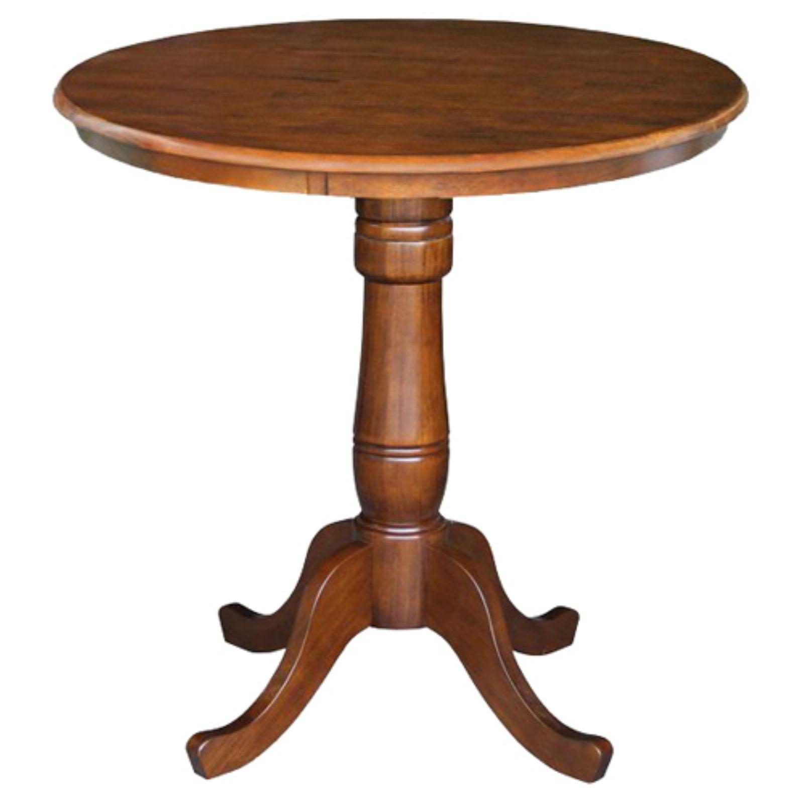 Espresso Round Wood Pedestal Counter Height Dining Table