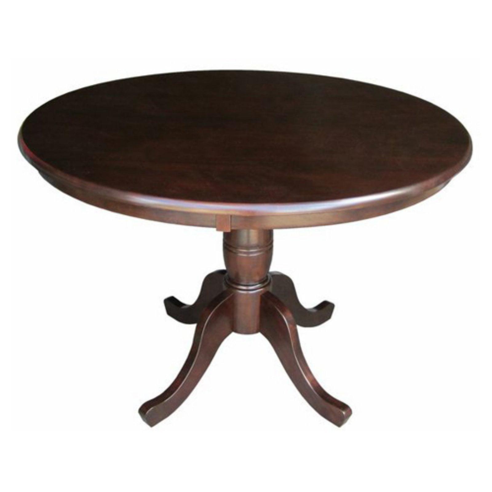 36" Round Top Pedestal Dining Table Dark Brown - International Concepts: Solid Wood, Kitchen Table