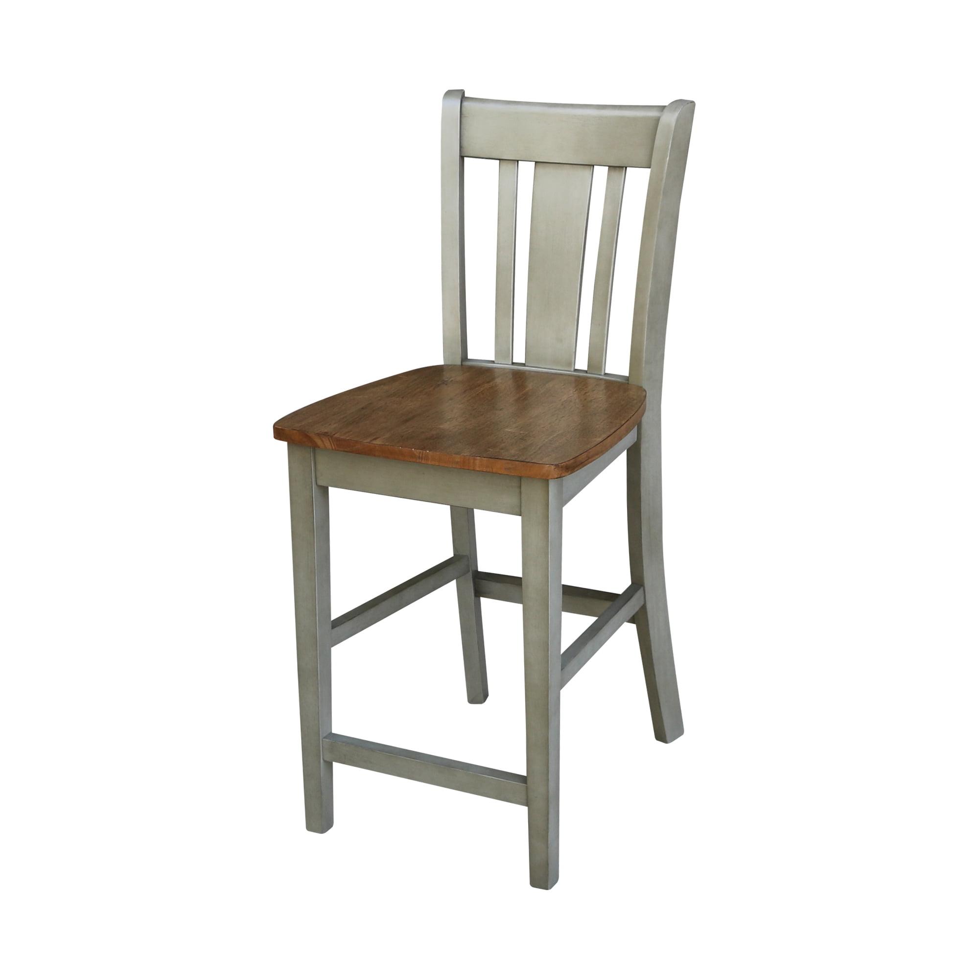 Distressed Hickory and Stone 24" Solid Wood Counter Stool