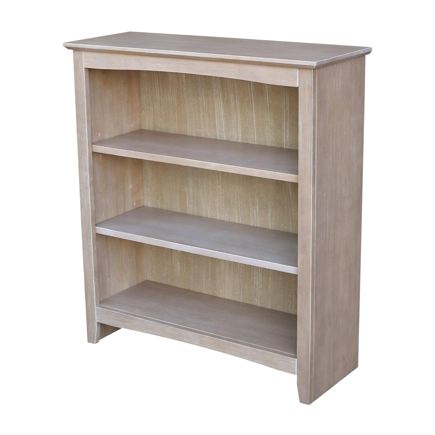 Transitional Solid Wood Adjustable 3-Shelf Bookcase in Washed Gray Taupe