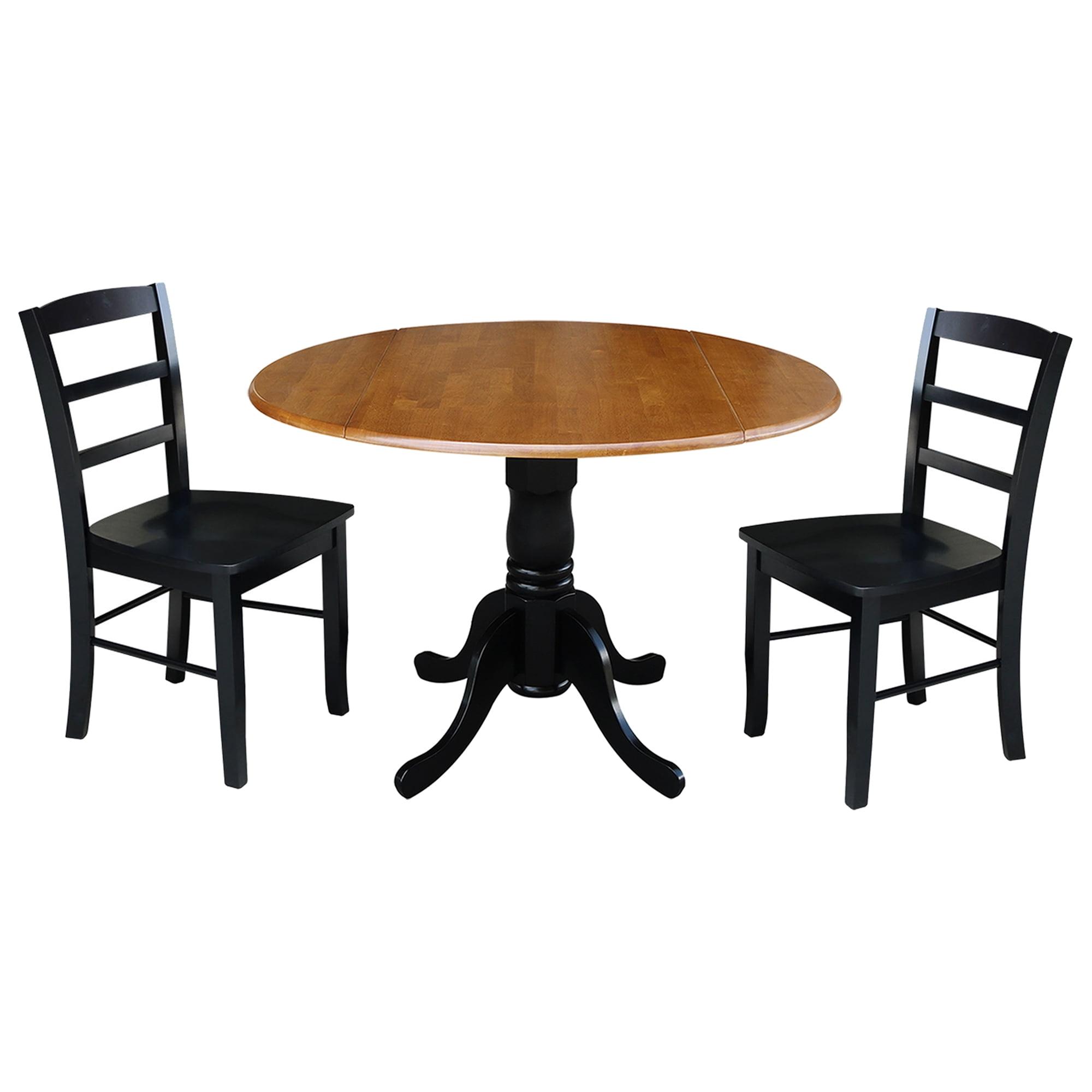 Black and Cherry Solid Wood 3-Piece Drop Leaf Dining Set