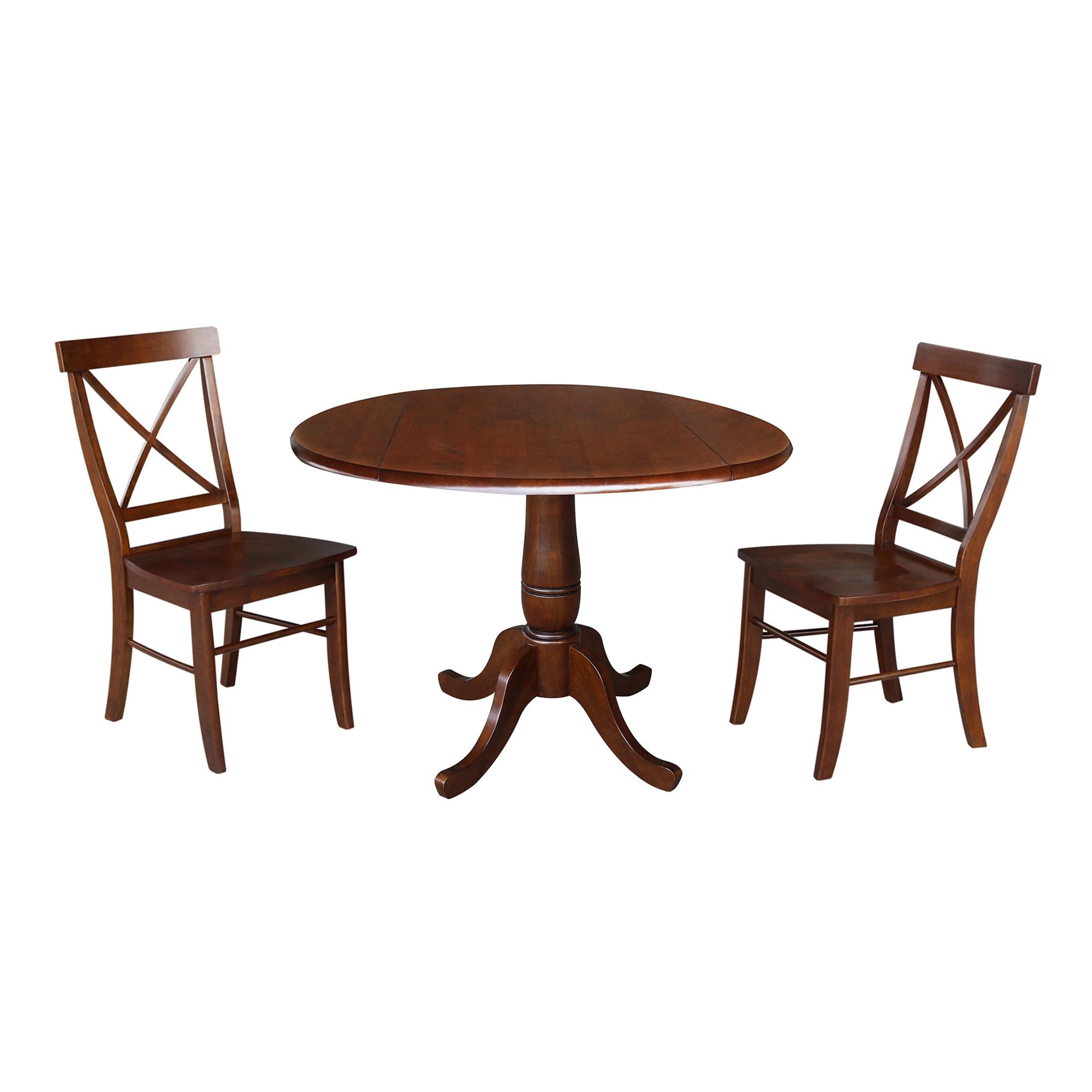 International Concepts Solid Wood 3-Piece Dining Set with 42 in. Round Top Pedestal Dining Table and Two Cross Back Chairs in Espresso