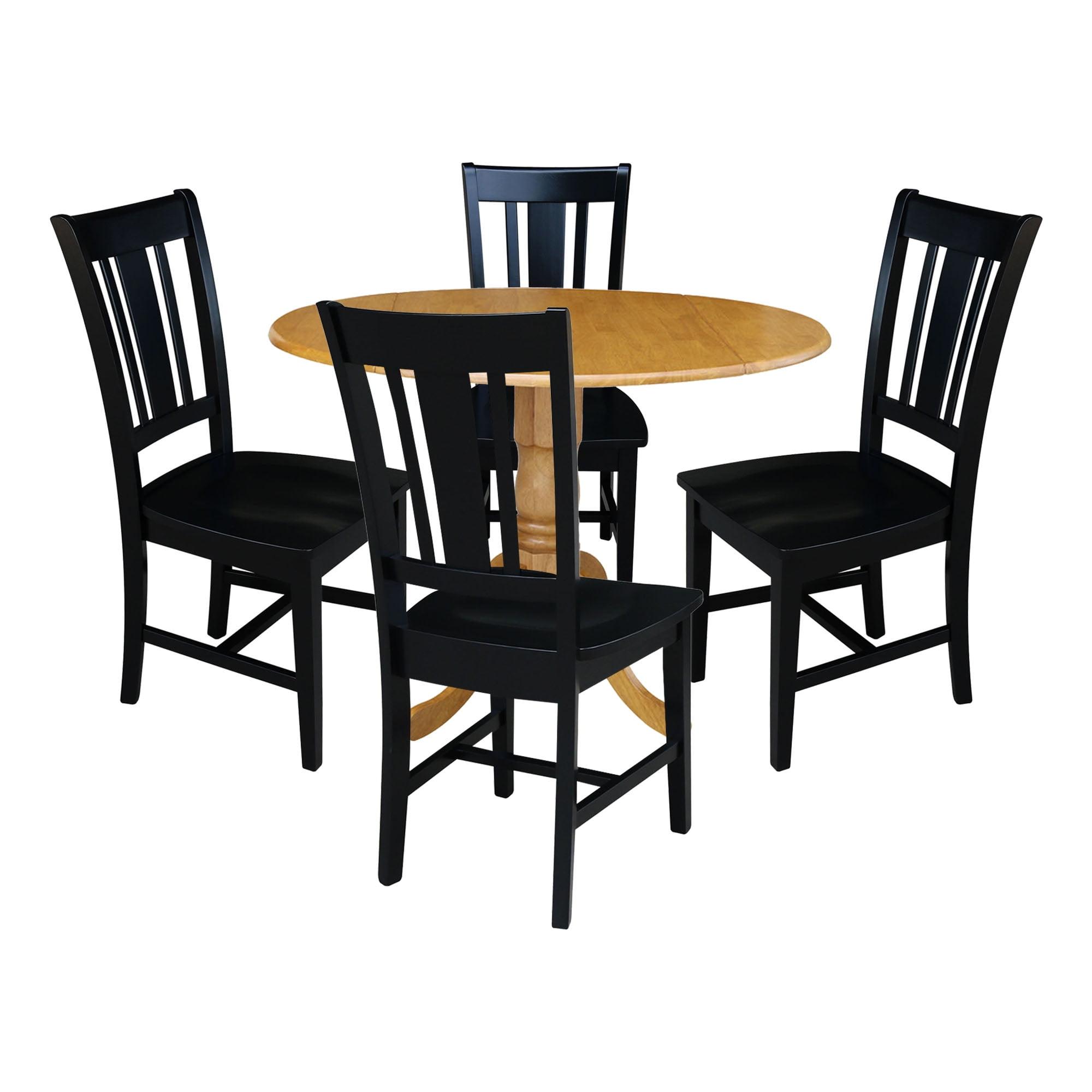 Versatile Dual Drop Leaf Dining Set with Splat Back Chairs in Oak/Black