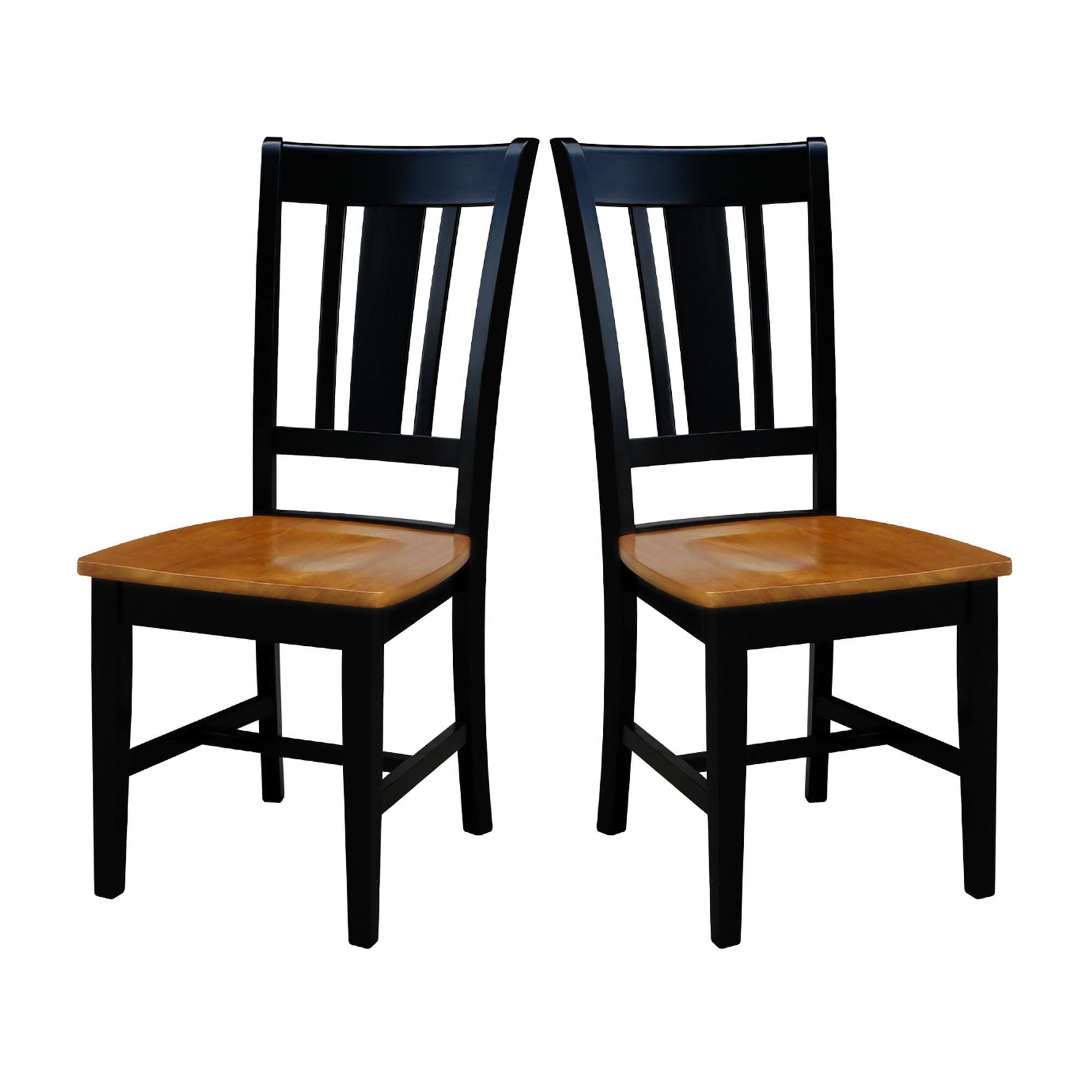 Elegant Slat-Back Side Chair Set in Black and Cherry Wood