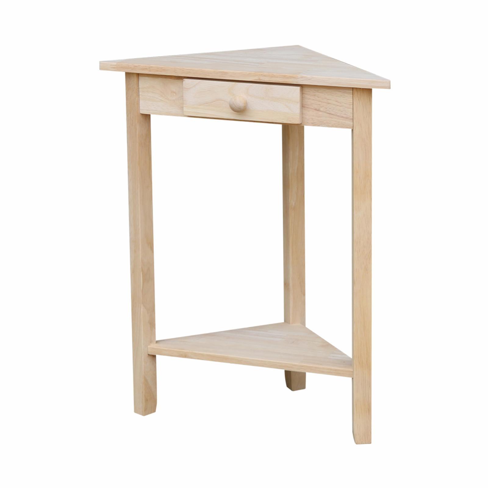 Corner End Table Unfinished - International Concepts: Solid Wood, Triangle Shape, Shelf Storage