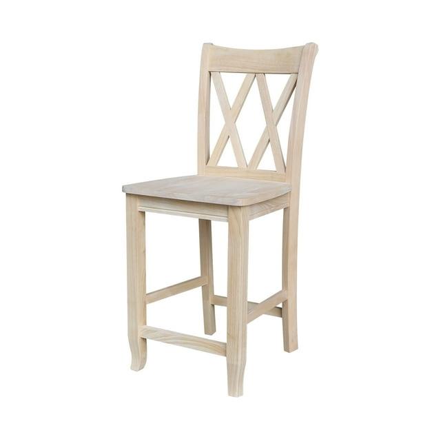 International Concepts 24" Double X Back Counter Height Barstool Unfinished: Solid Wood, Kitchen Island Seating