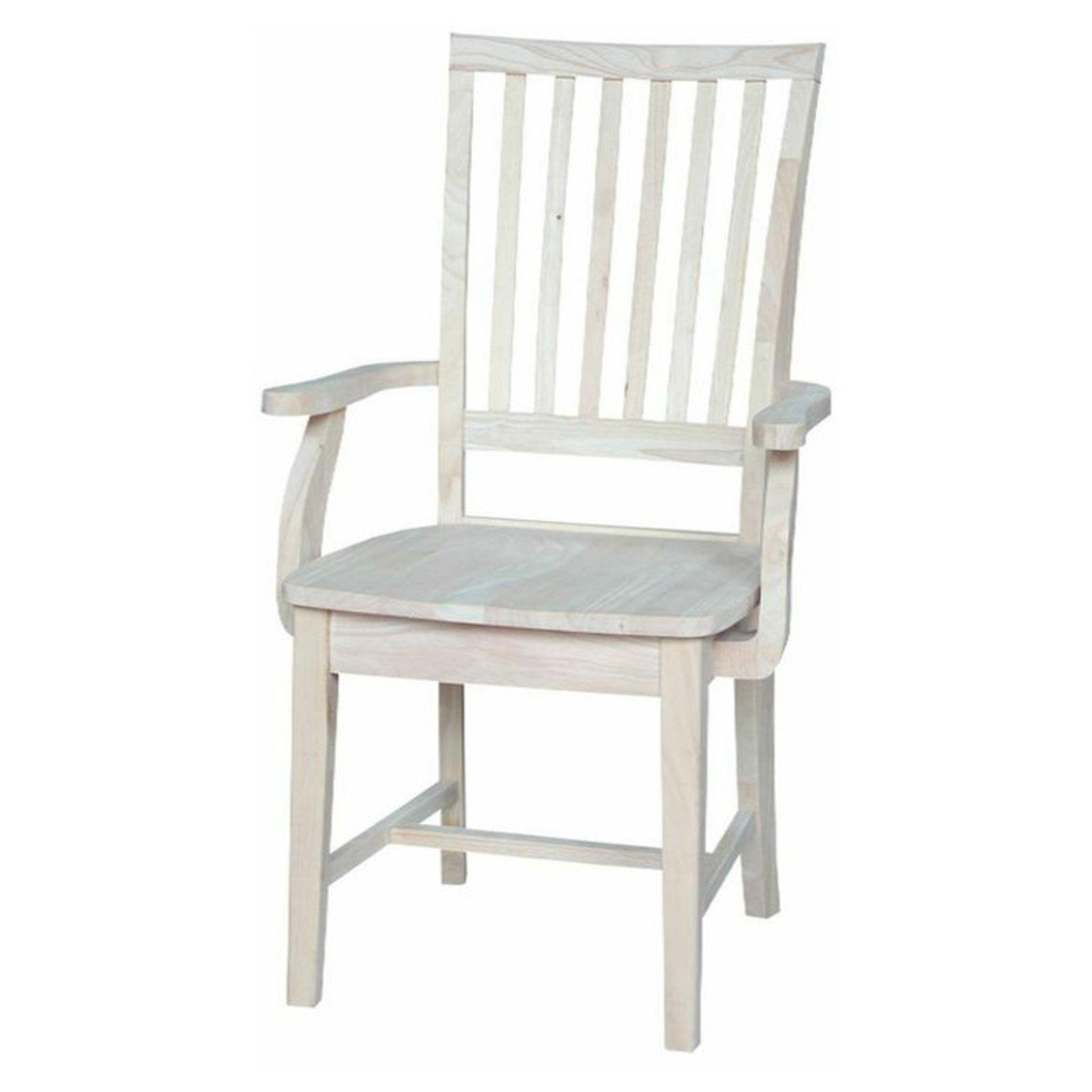 Mission Side Chair with Arms Unfinished - International Concepts: Solid Wood, Slat Back, Kitchen Furniture