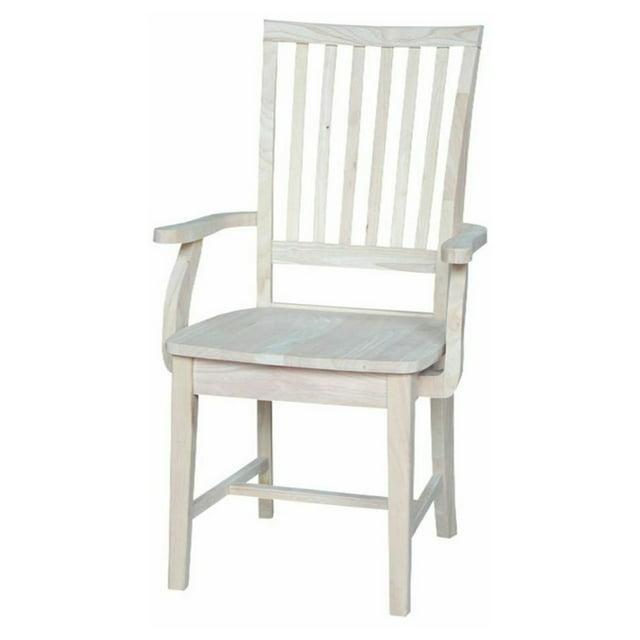 Mission Side Chair with Arms Unfinished - International Concepts: Solid Wood, Slat Back, Kitchen Furniture