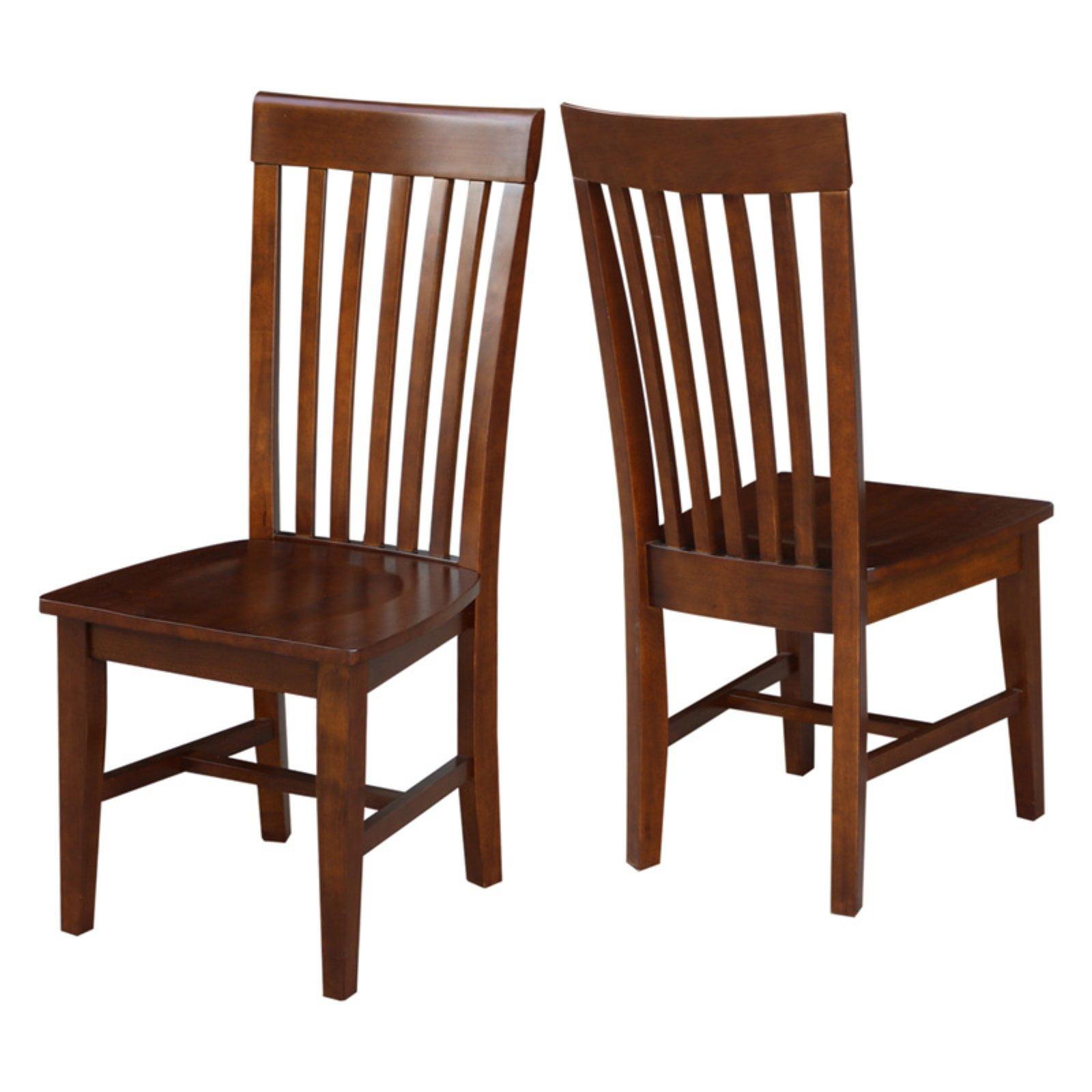 Tall Brown Wood Slat Back Dining Side Chair