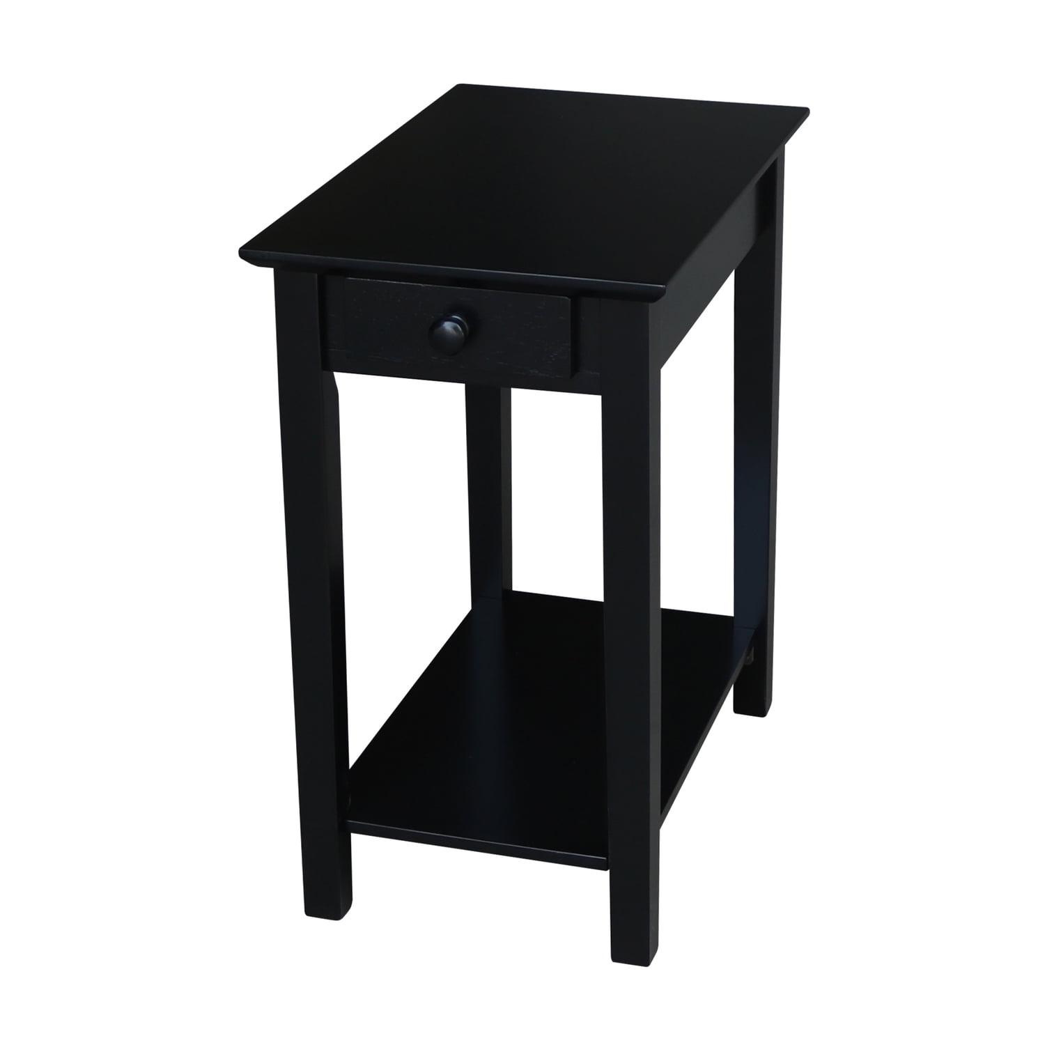 International Concepts Narrow End Table Black: Sleek Design with Drawer & Fixed Shelf for Living Room