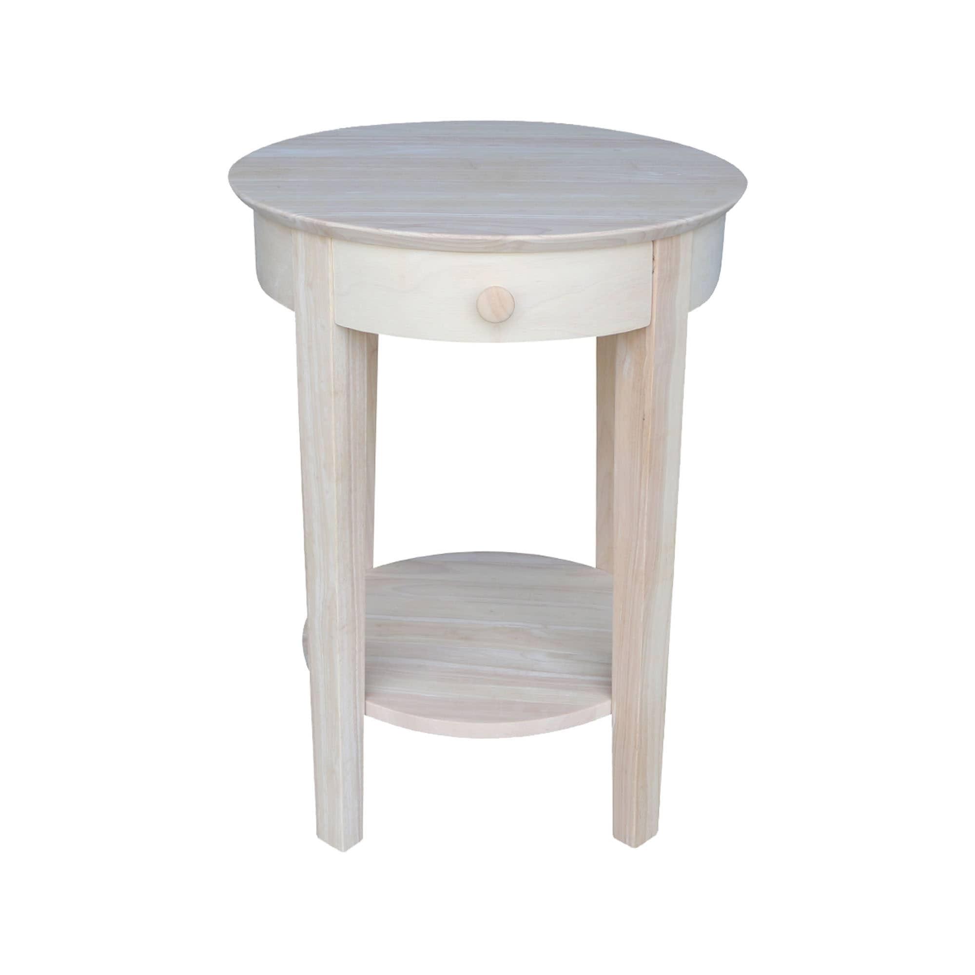 Round Solid Wood Accent Table with Storage Drawer