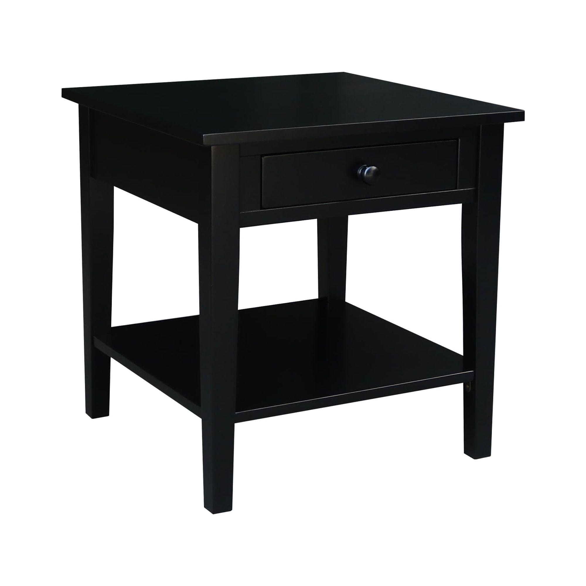 Black Solid Wood Square End Table with Storage, 24x24