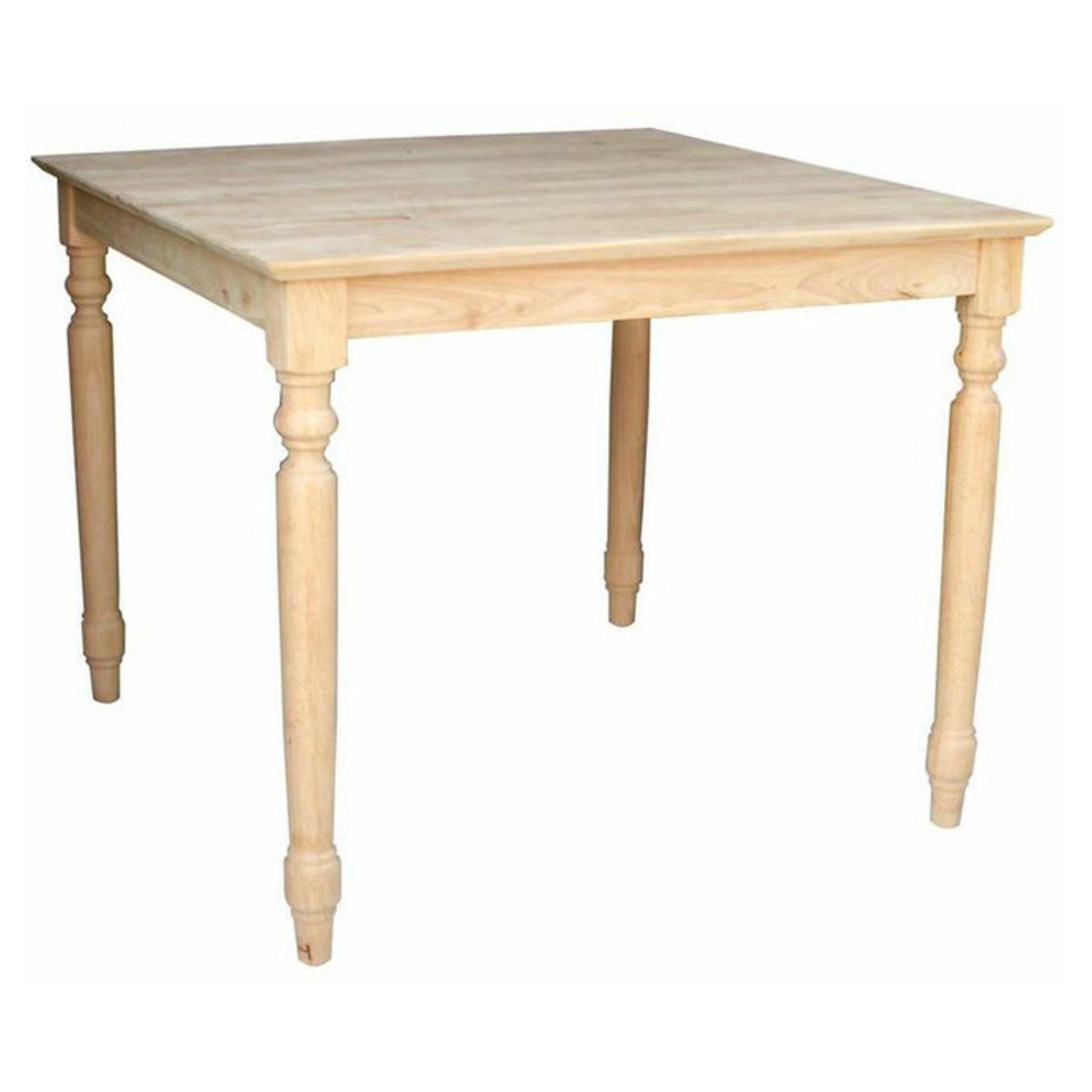 36" Light Unfinished Rubberwood Square Dining Table