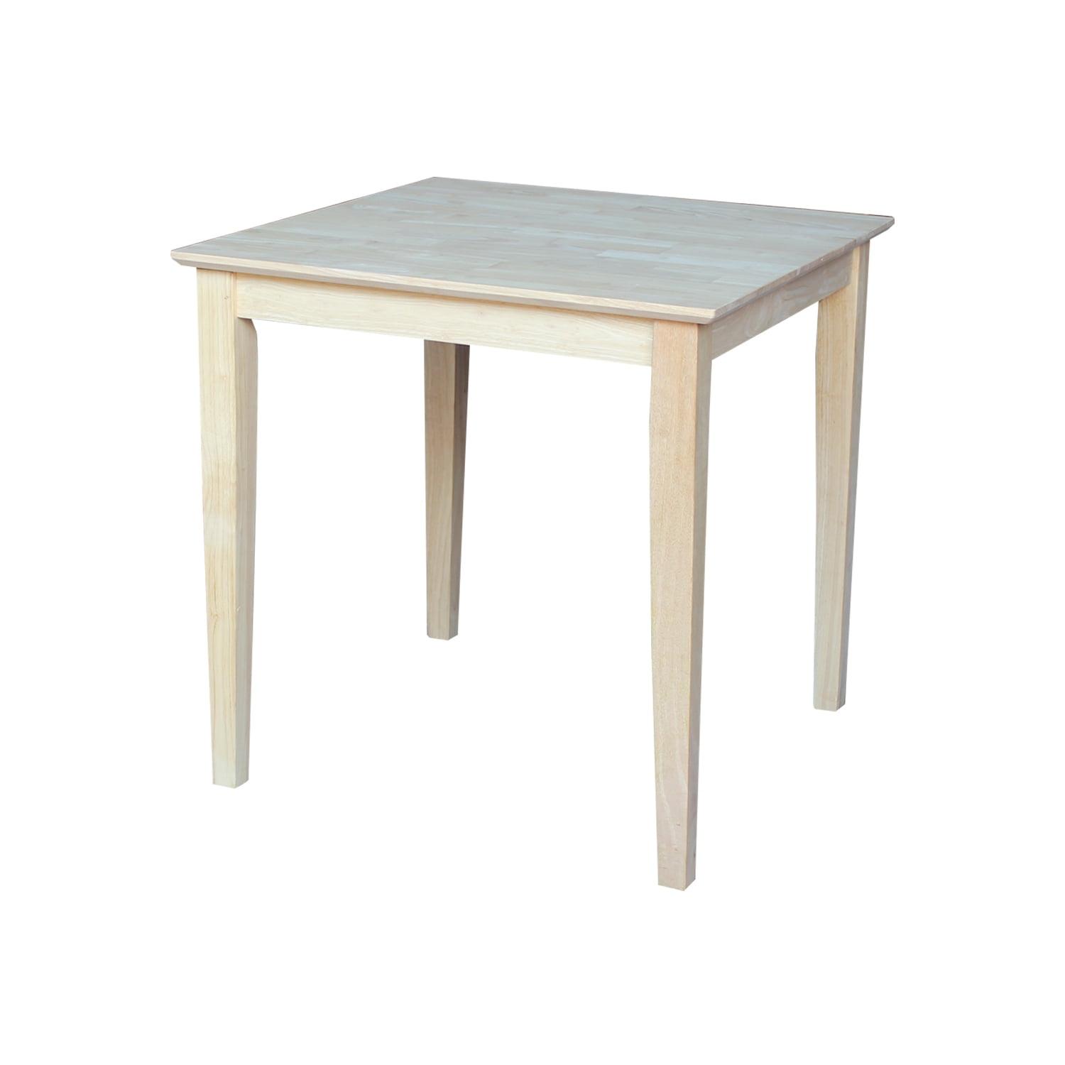 International Concepts 30" Square Solid Wood Dining Table with Shaker Legs Unfinished: Parawood, Kitchen Table