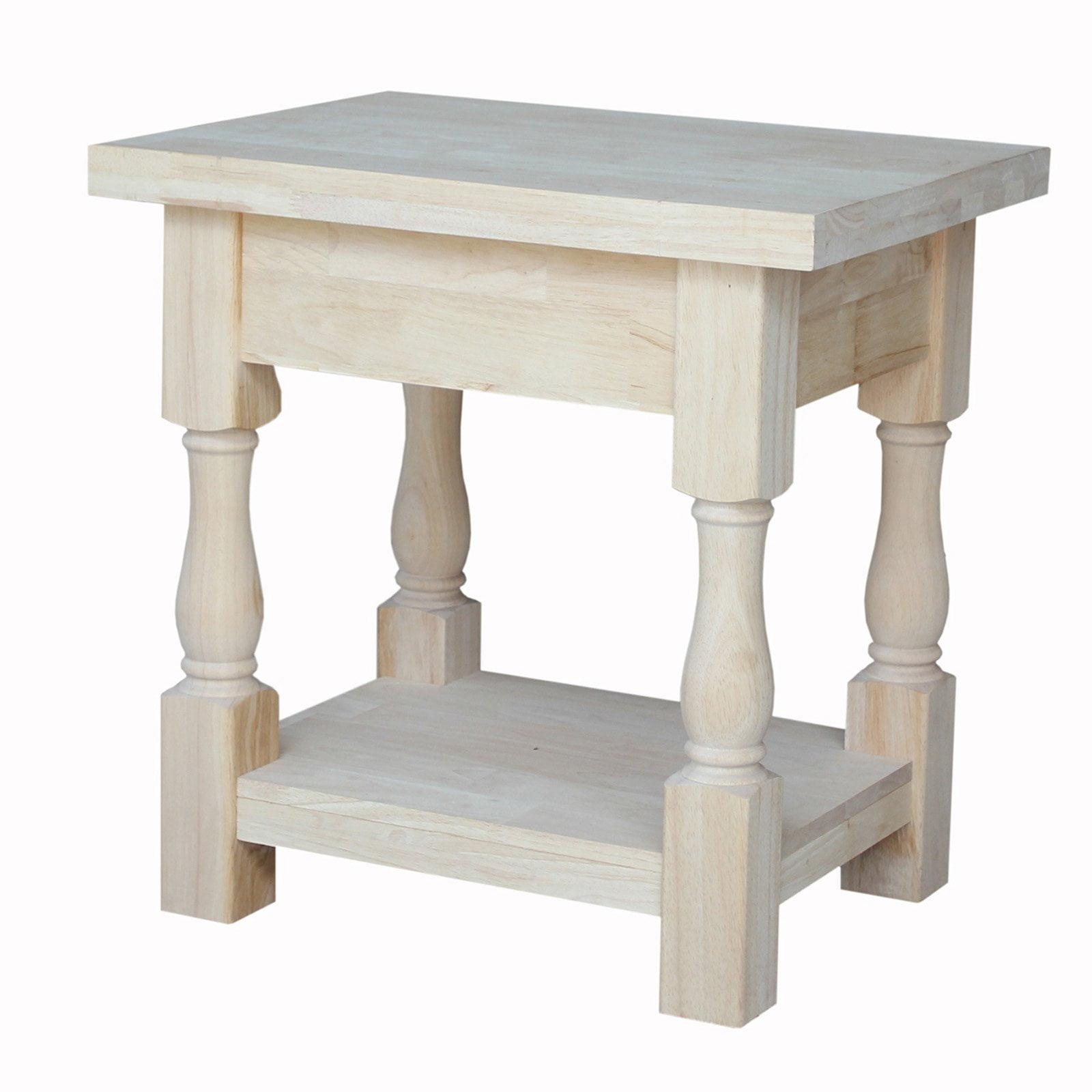 Tuscan Solid Wood Rectangular End Table - Unfinished