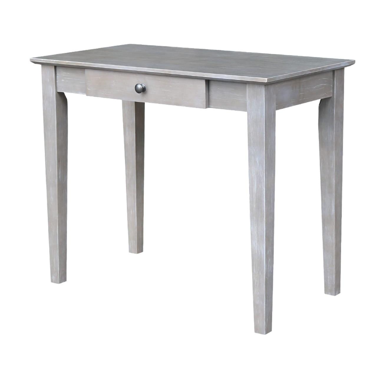 Transitional Solid Parawood Home Office Desk in Washed Gray Taupe with Drawer